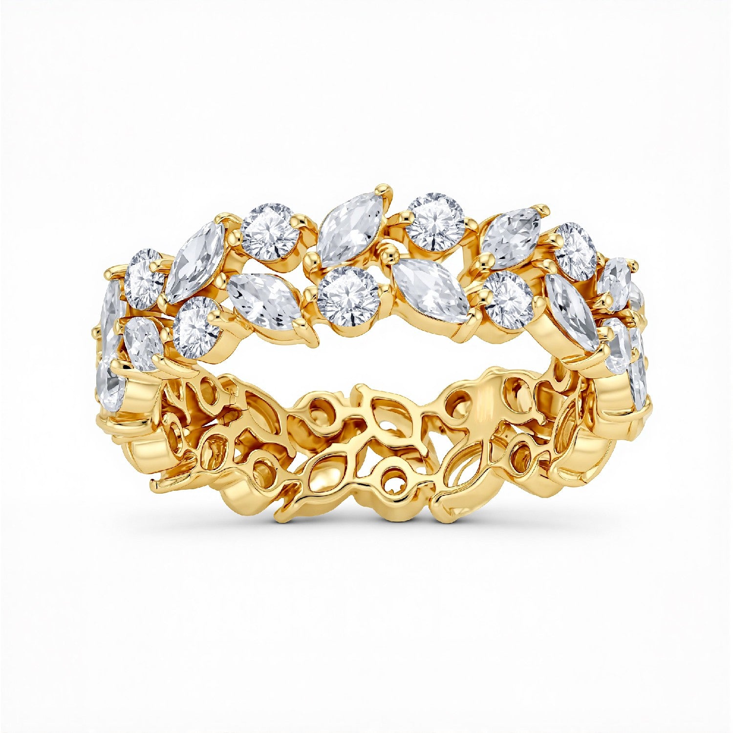 GrownńDiva 7.80 CTW Multi-Shape Lab Diamond Woven Eternity Band in 18K Gold Vermeil 925 Silver.
