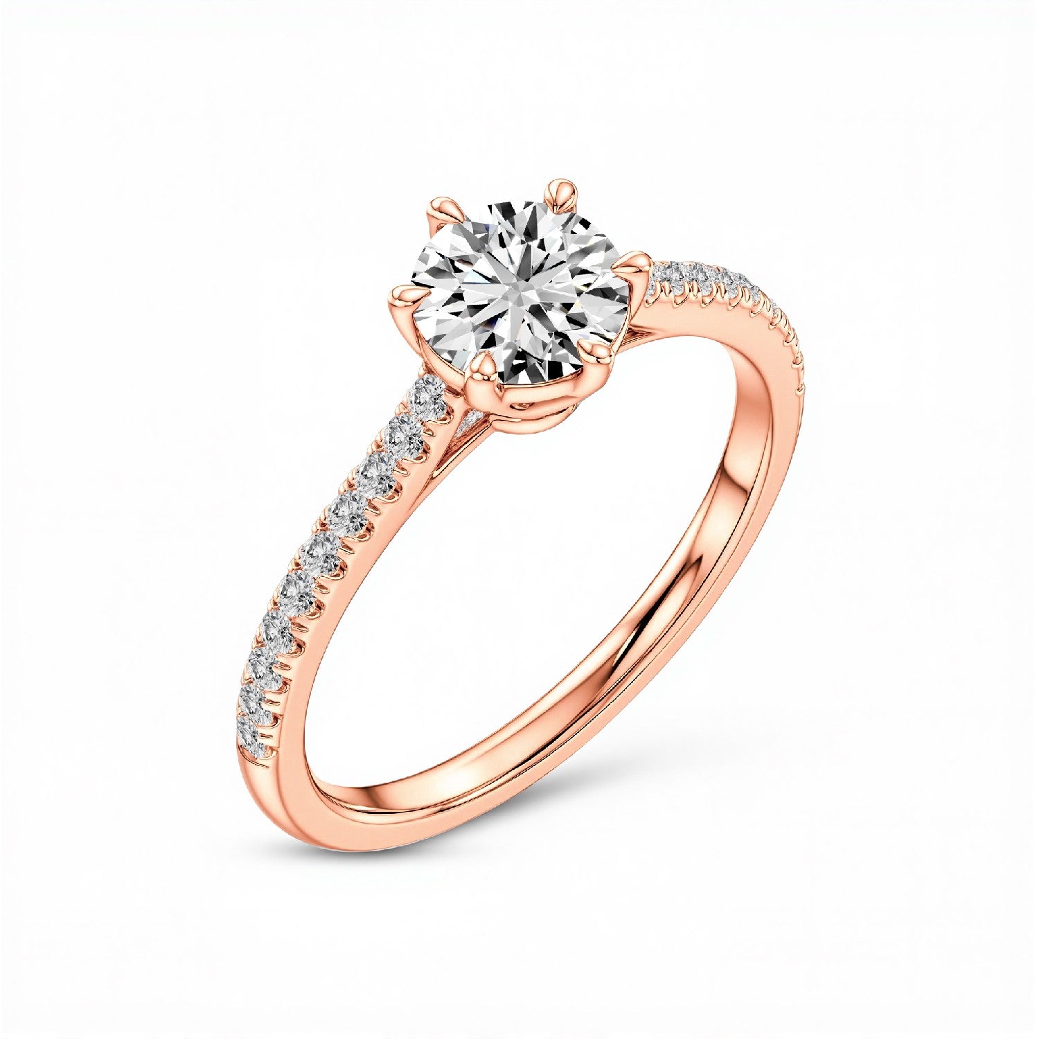 GrownńDiva 1.20 CTW Round Brilliant Lab Diamond Six-Prong Solitaire Pave Ring in 18K Gold Vermeil 925 Silver