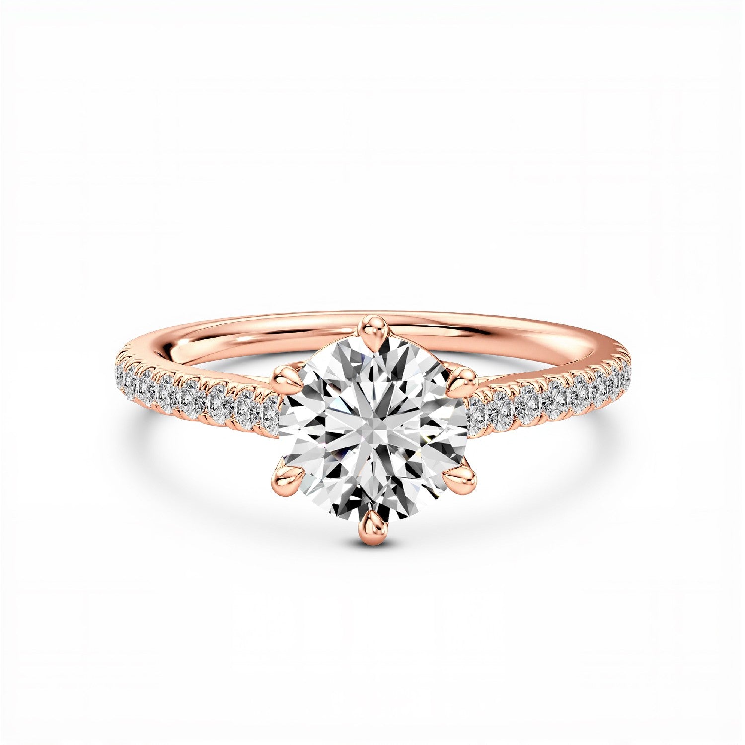 GrownńDiva 1.20 CTW Round Brilliant Lab Diamond Six-Prong Solitaire Pave Ring in 18K Gold Vermeil 925 Silver