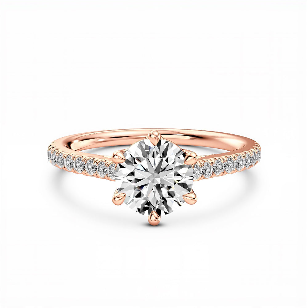 GrownńDiva 1.20 CTW Round Brilliant Lab Diamond Six-Prong Solitaire Pave Ring in 18K Gold Vermeil 925 Silver