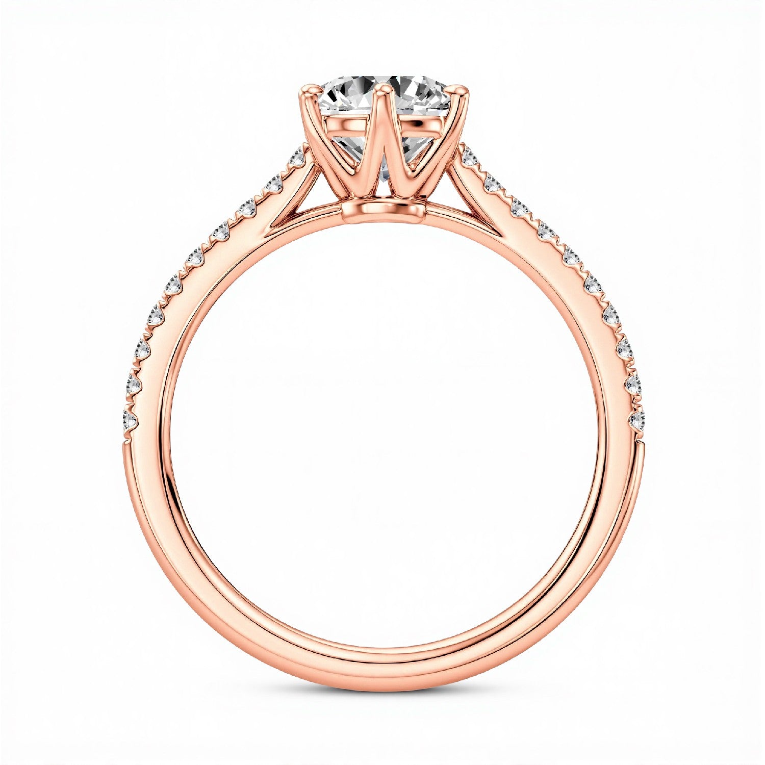 GrownńDiva 1.20 CTW Round Brilliant Lab Diamond Six-Prong Solitaire Pave Ring in 18K Gold Vermeil 925 Silver