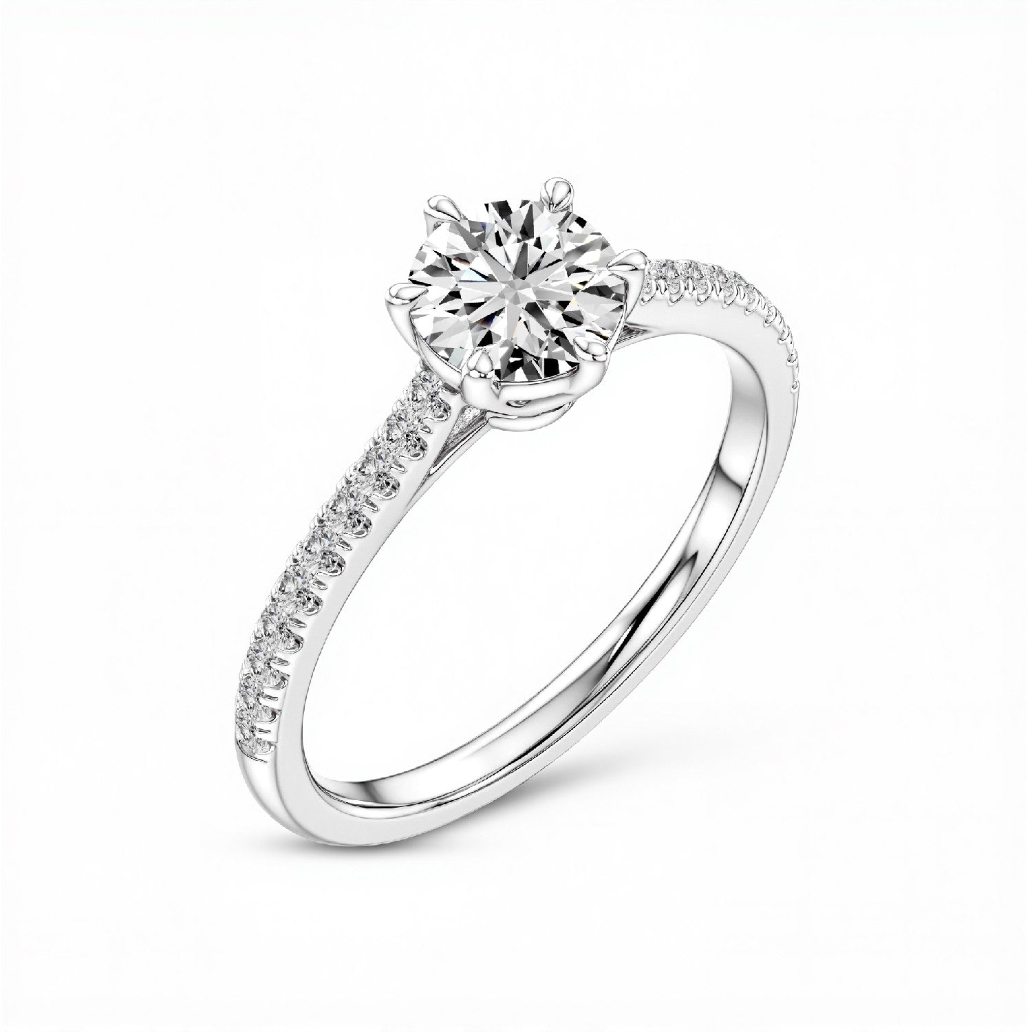 GrownńDiva 1.20 CTW Round Brilliant Lab Diamond Six-Prong Solitaire Pave Ring in 18K Gold Vermeil 925 Silver