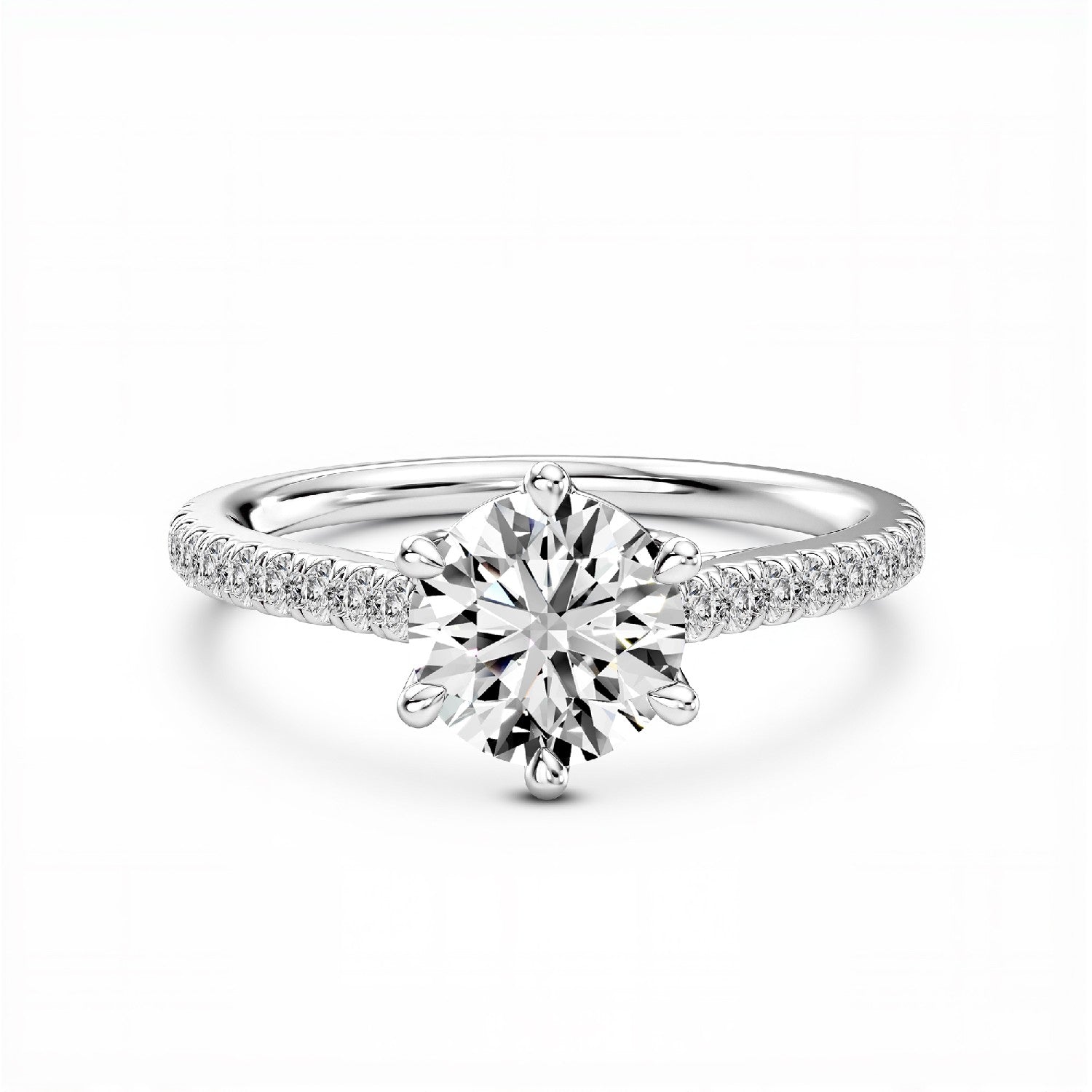 GrownńDiva 1.20 CTW Round Brilliant Lab Diamond Six-Prong Solitaire Pave Ring in 18K Gold Vermeil 925 Silver