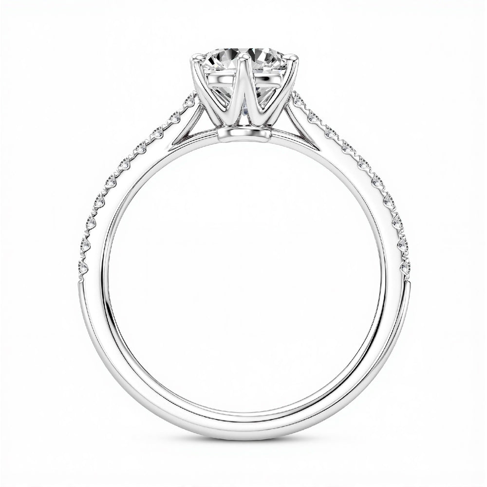GrownńDiva 1.20 CTW Round Brilliant Lab Diamond Six-Prong Solitaire Pave Ring in 18K Gold Vermeil 925 Silver