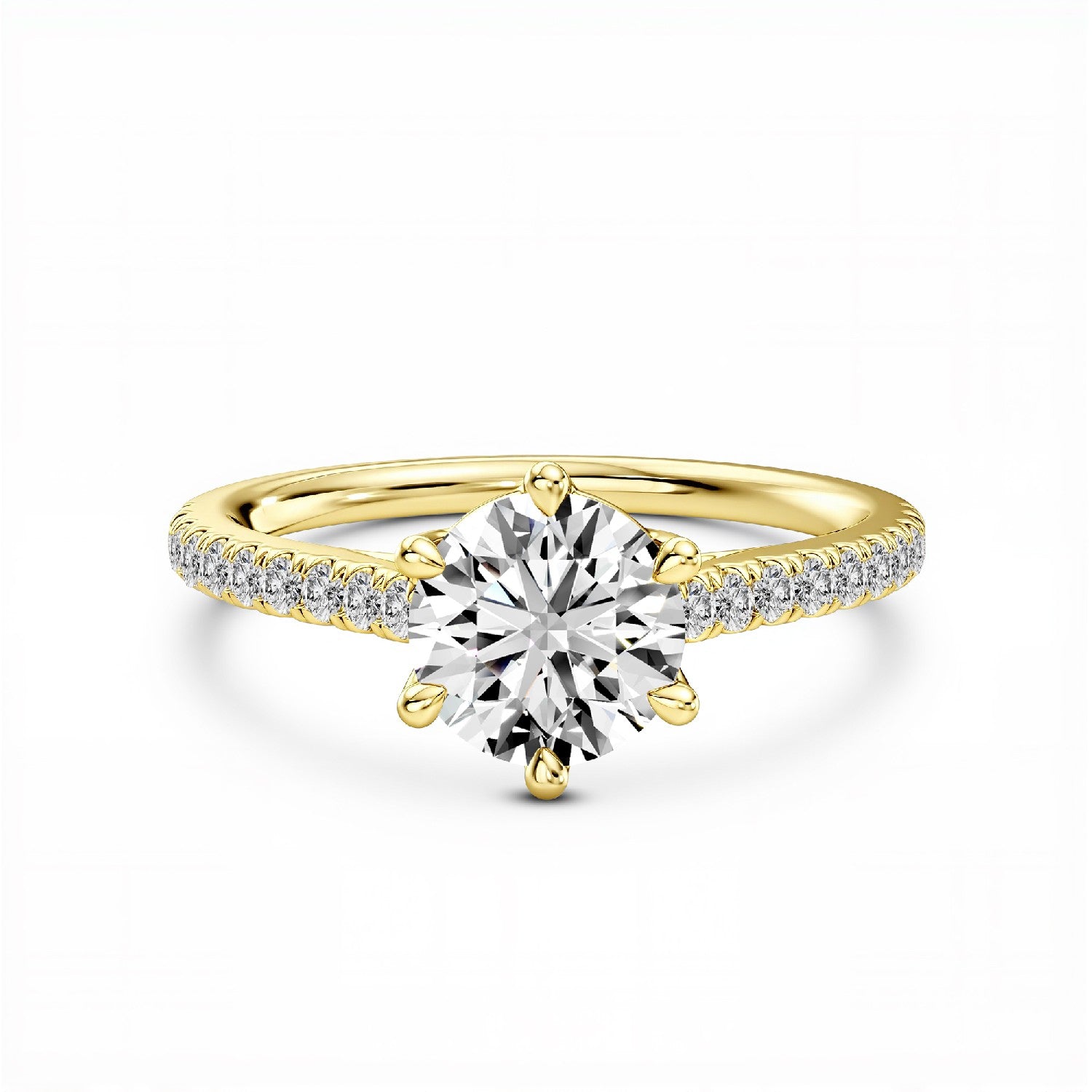 GrownńDiva 1.20 CTW Round Brilliant Lab Diamond Six-Prong Solitaire Pave Ring in 18K Gold Vermeil 925 Silver