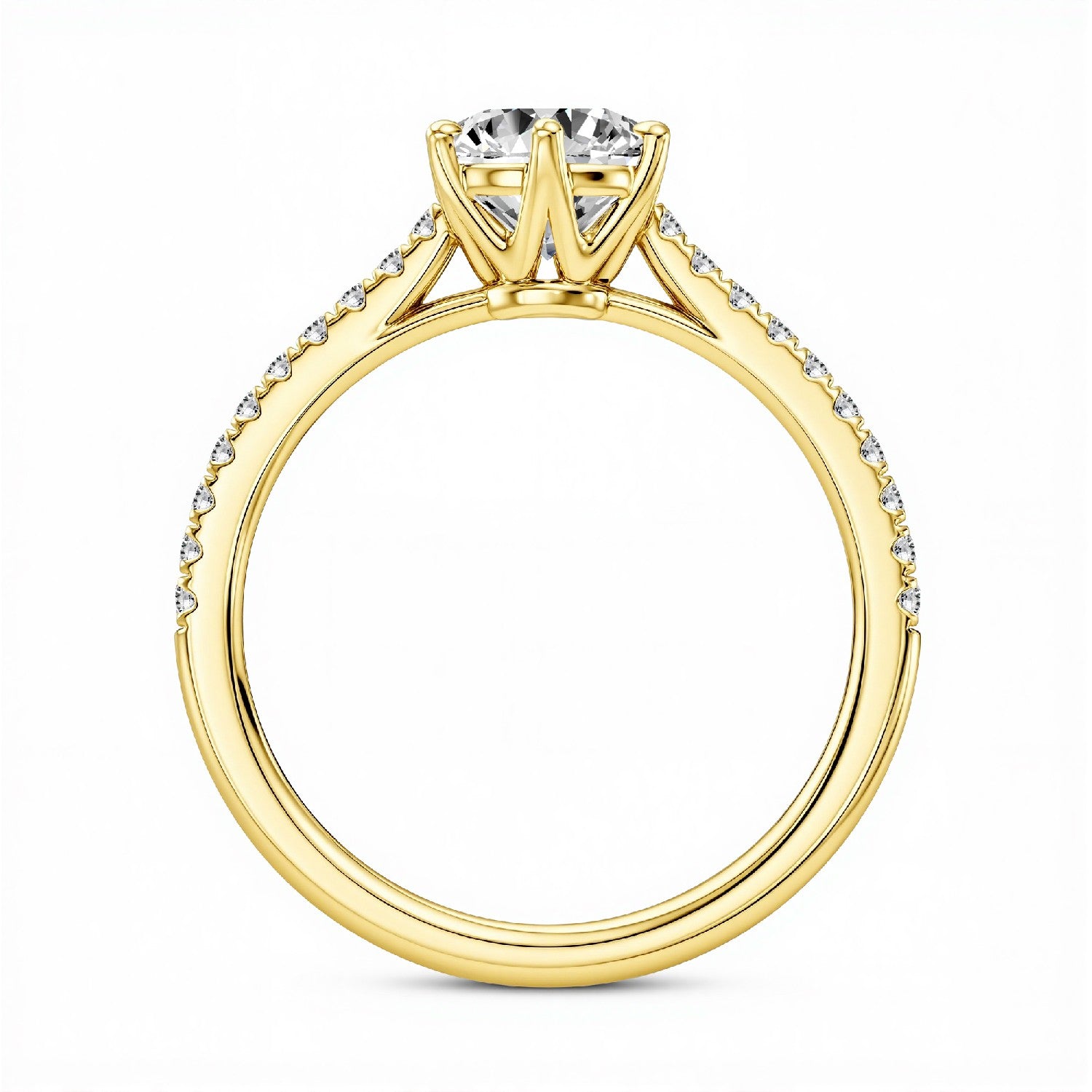 GrownńDiva 1.20 CTW Round Brilliant Lab Diamond Six-Prong Solitaire Pave Ring in 18K Gold Vermeil 925 Silver