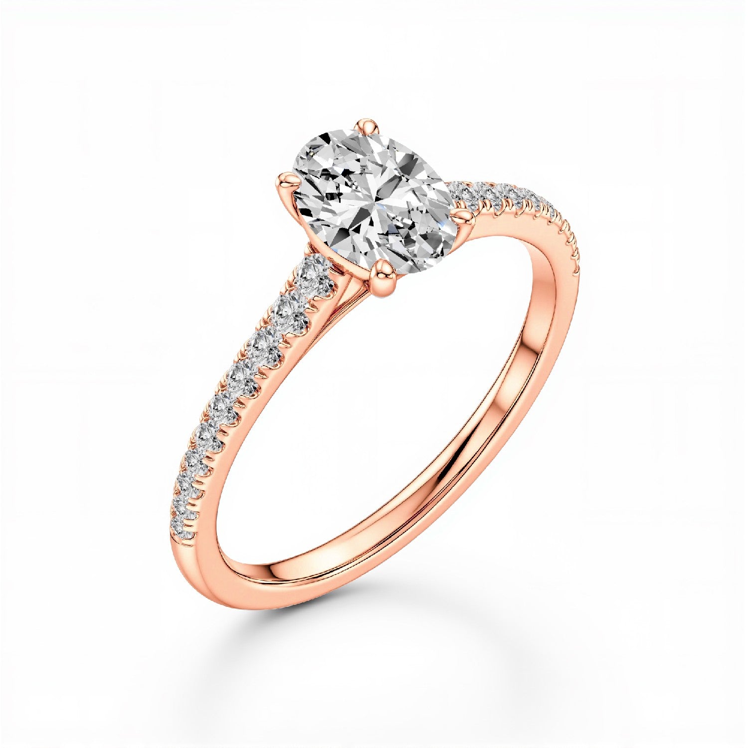 GrownńDiva 2.23 CTW Oval Cut Lab Diamond Four-Prong Solitaire Pavé Ring in 18K Gold Vermeil 925 Silver.