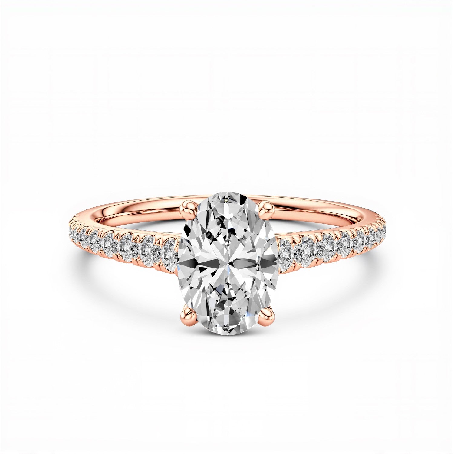 GrownńDiva 2.23 CTW Oval Cut Lab Diamond Four-Prong Solitaire Pavé Ring in 18K Gold Vermeil 925 Silver.