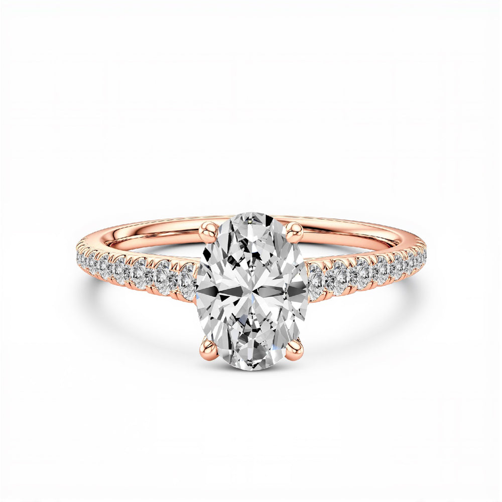 GrownńDiva 2.23 CTW Oval Cut Lab Diamond Four-Prong Solitaire Pavé Ring in 18K Gold Vermeil 925 Silver.