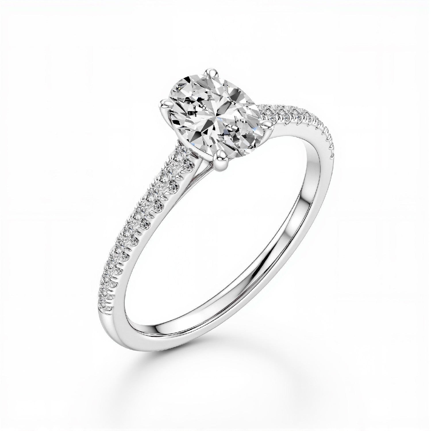 GrownńDiva 2.23 CTW Oval Cut Lab Diamond Four-Prong Solitaire Pavé Ring in 18K Gold Vermeil 925 Silver.