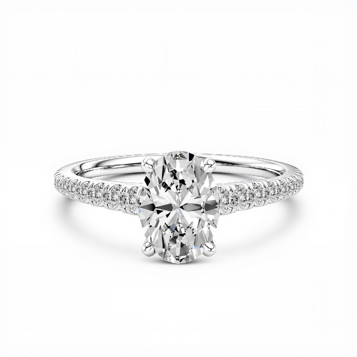 GrownnDiva 2.23 CTW Oval Cut Lab Diamond Four-Prong Solitaire Pavé Ring in 18K Gold Vermeil 925 Silver.