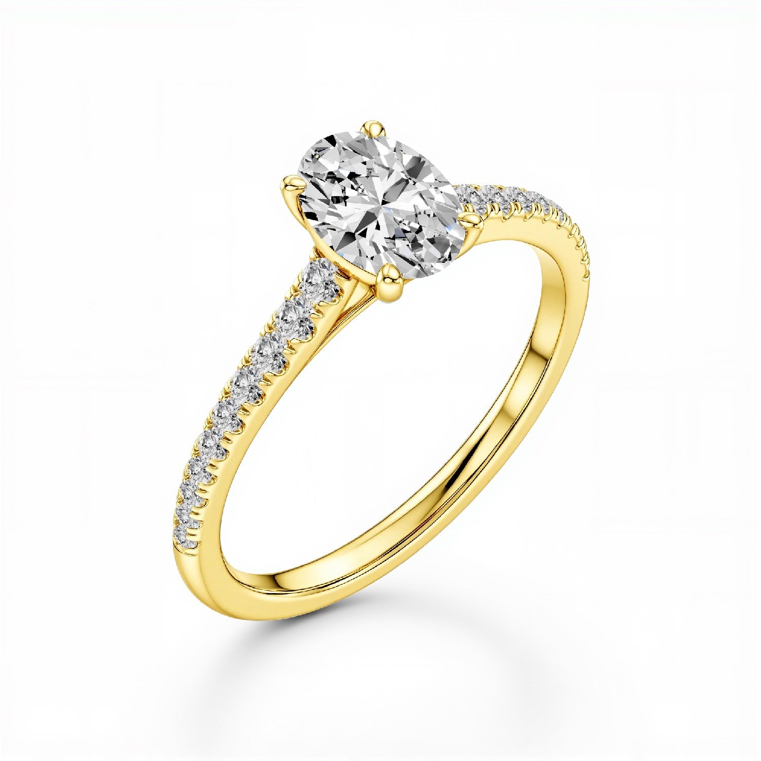 GrownńDiva 2.23 CTW Oval Cut Lab Diamond Four-Prong Solitaire Pavé Ring in 18K Gold Vermeil 925 Silver.