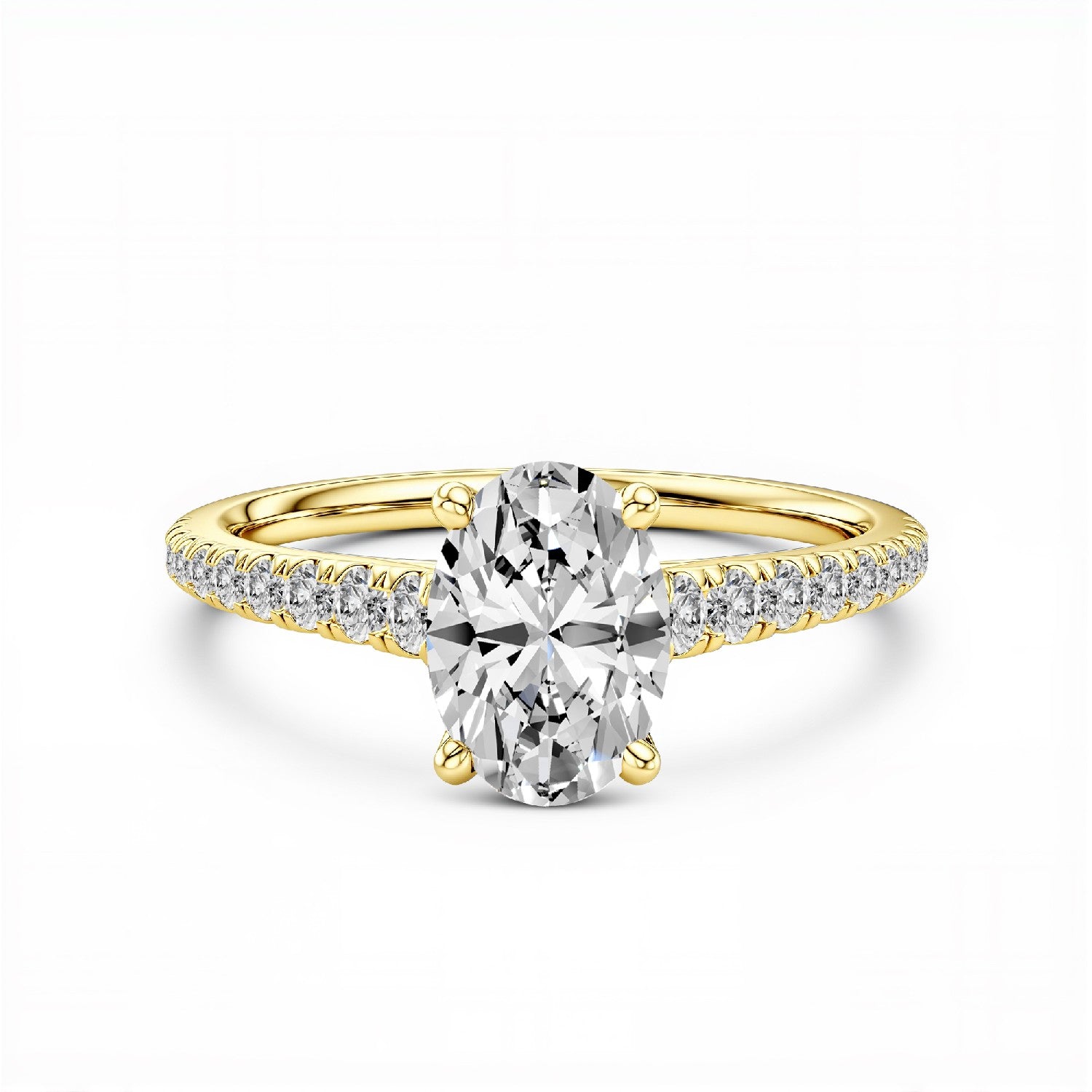 GrownńDiva 2.23 CTW Oval Cut Lab Diamond Four-Prong Solitaire Pavé Ring in 18K Gold Vermeil 925 Silver.