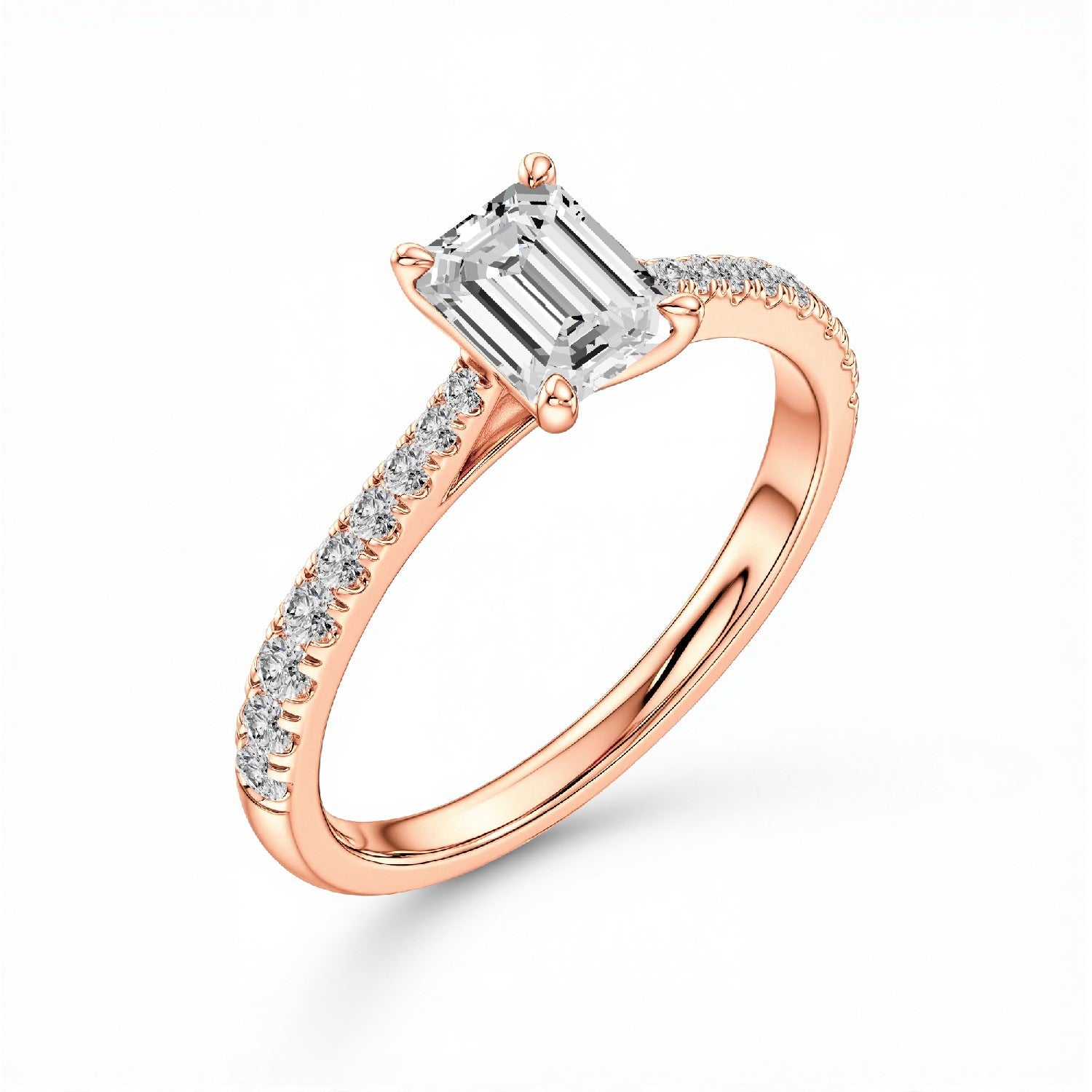 GrownńDiva 2.29 CTW Emerald Cut Lab Diamond Four-Prong Solitaire Pave Ring in 18K Gold Vermeil 925 Silver
