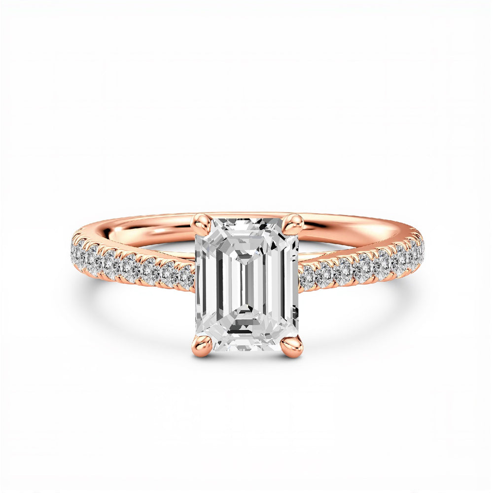 GrownńDiva 2.29 CTW Emerald Cut Lab Diamond Four-Prong Solitaire Pave Ring in 18K Gold Vermeil 925 Silver