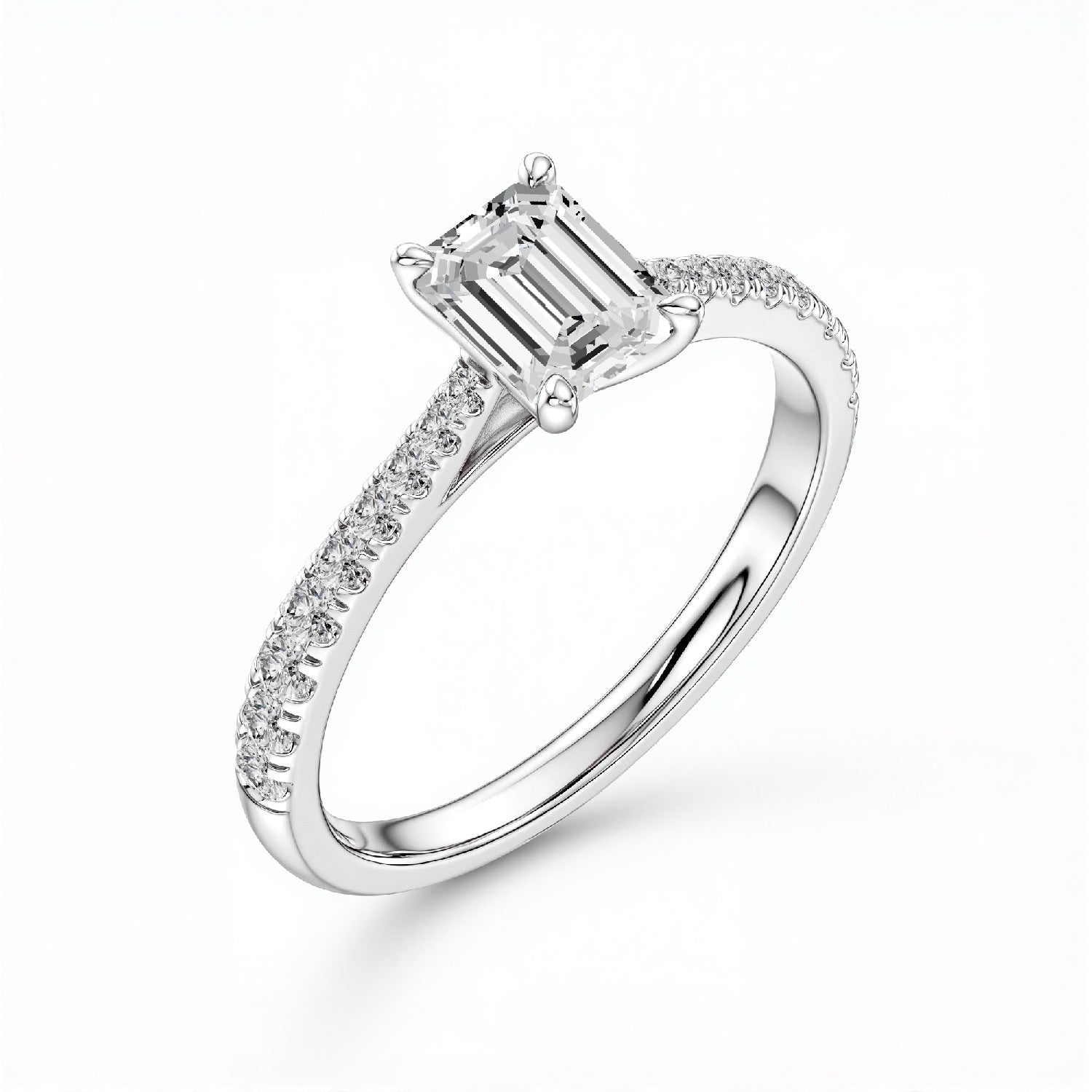 GrownńDiva 2.29 CTW Emerald Cut Lab Diamond Four-Prong Solitaire Pave Ring in 18K Gold Vermeil 925 Silver
