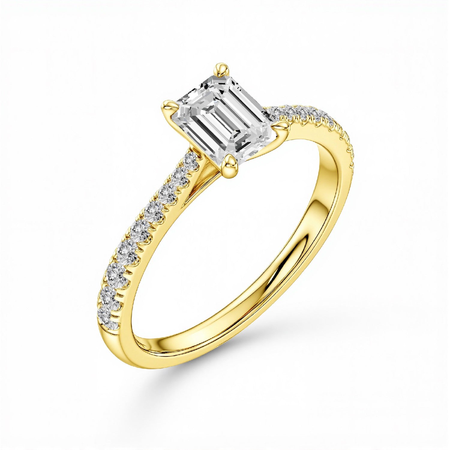 GrownńDiva 2.29 CTW Emerald Cut Lab Diamond Four-Prong Solitaire Pave Ring in 18K Gold Vermeil 925 Silver