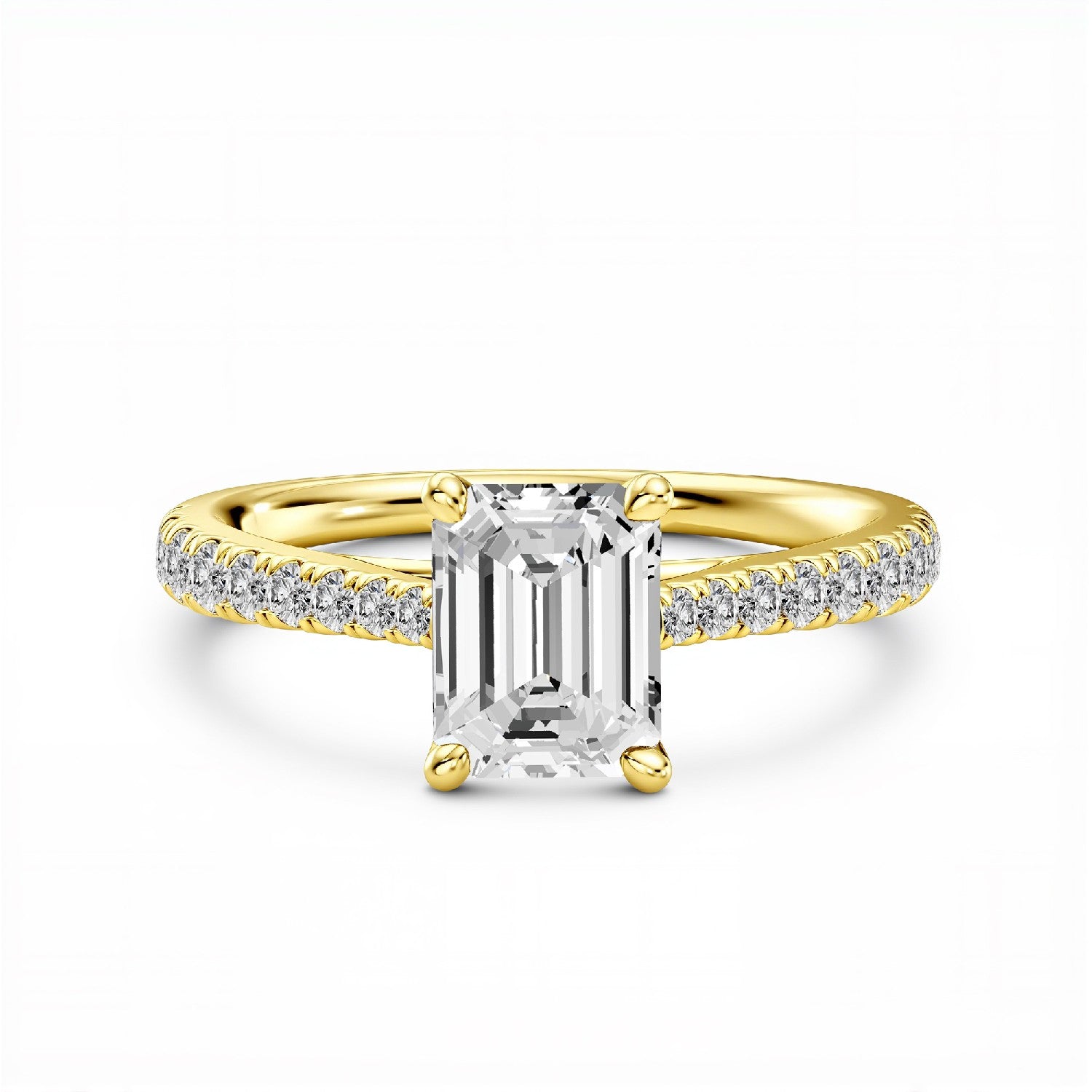 GrownńDiva 2.29 CTW Emerald Cut Lab Diamond Four-Prong Solitaire Pave Ring in 18K Gold Vermeil 925 Silver