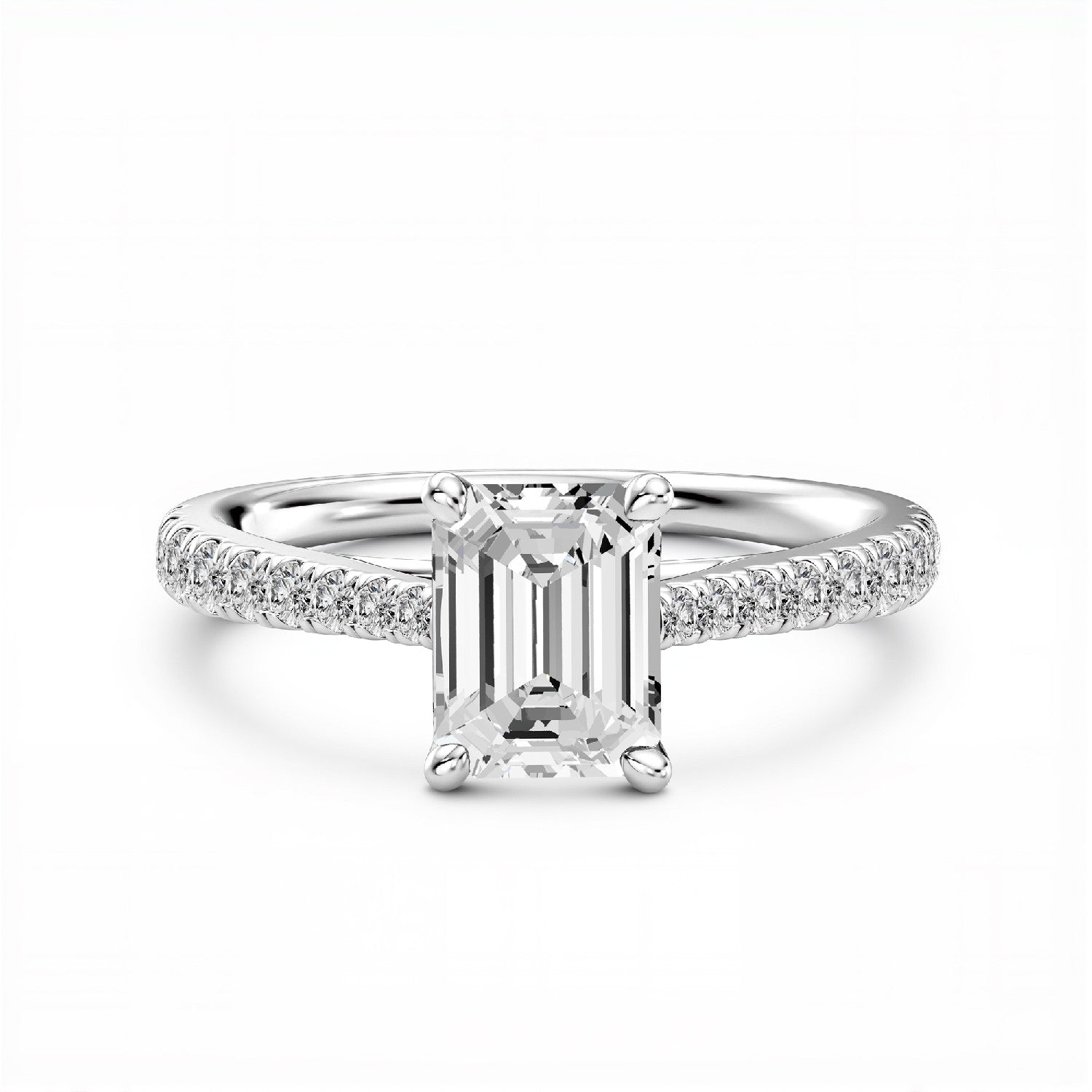 GrownńDiva 2.29 CTW Emerald Cut Lab Diamond Four-Prong Solitaire Pave Ring in 18K Gold Vermeil 925 Silver