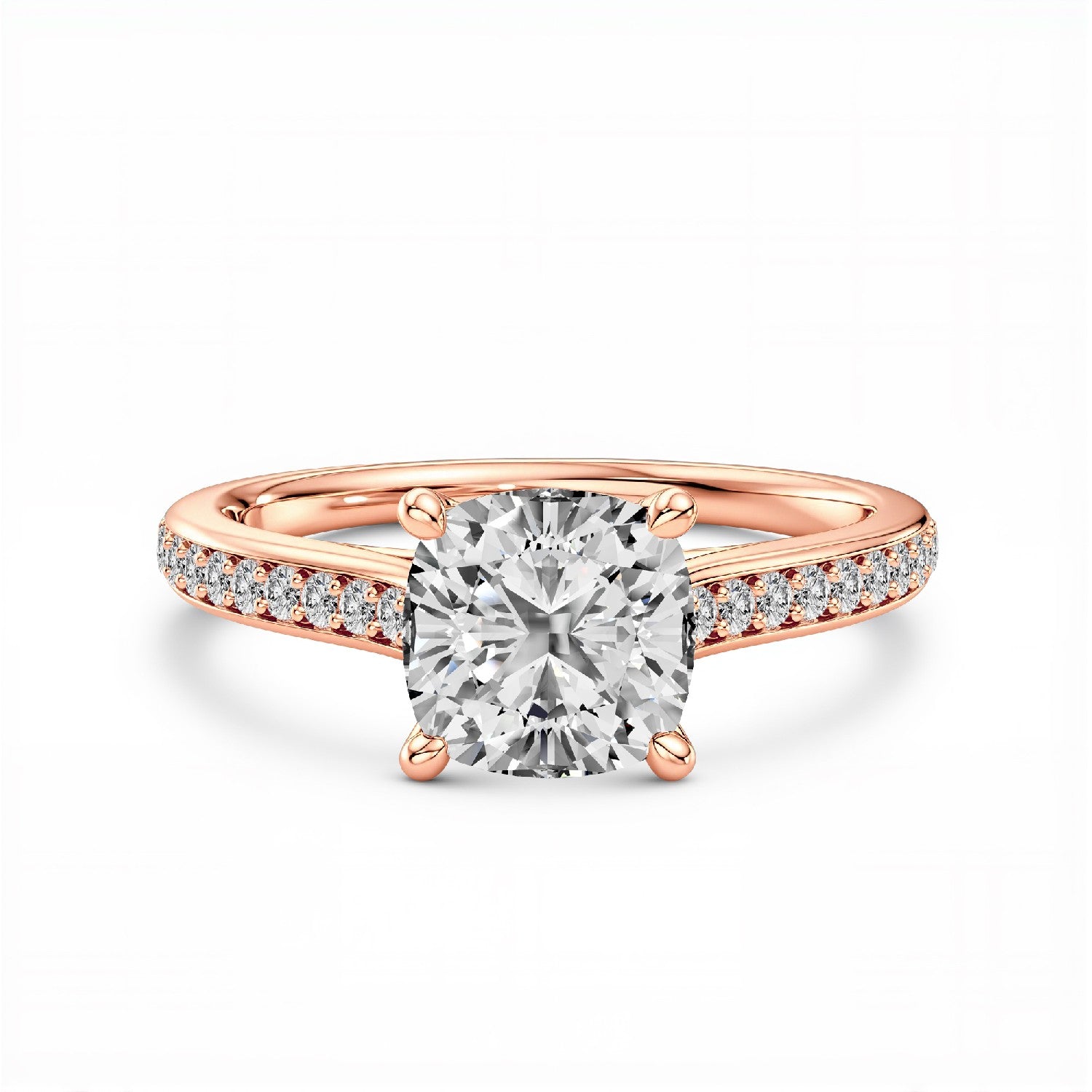 GrownńDiva 1.16 CTW Cushion Cut Lab Diamond Four-Prong Solitaire Pavé Ring in 18K Gold Vermeil 925 Silver