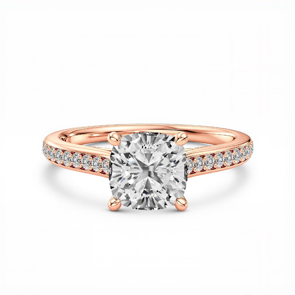 GrownńDiva 1.16 CTW Cushion Cut Lab Diamond Four-Prong Solitaire Pavé Ring in 18K Gold Vermeil 925 Silver