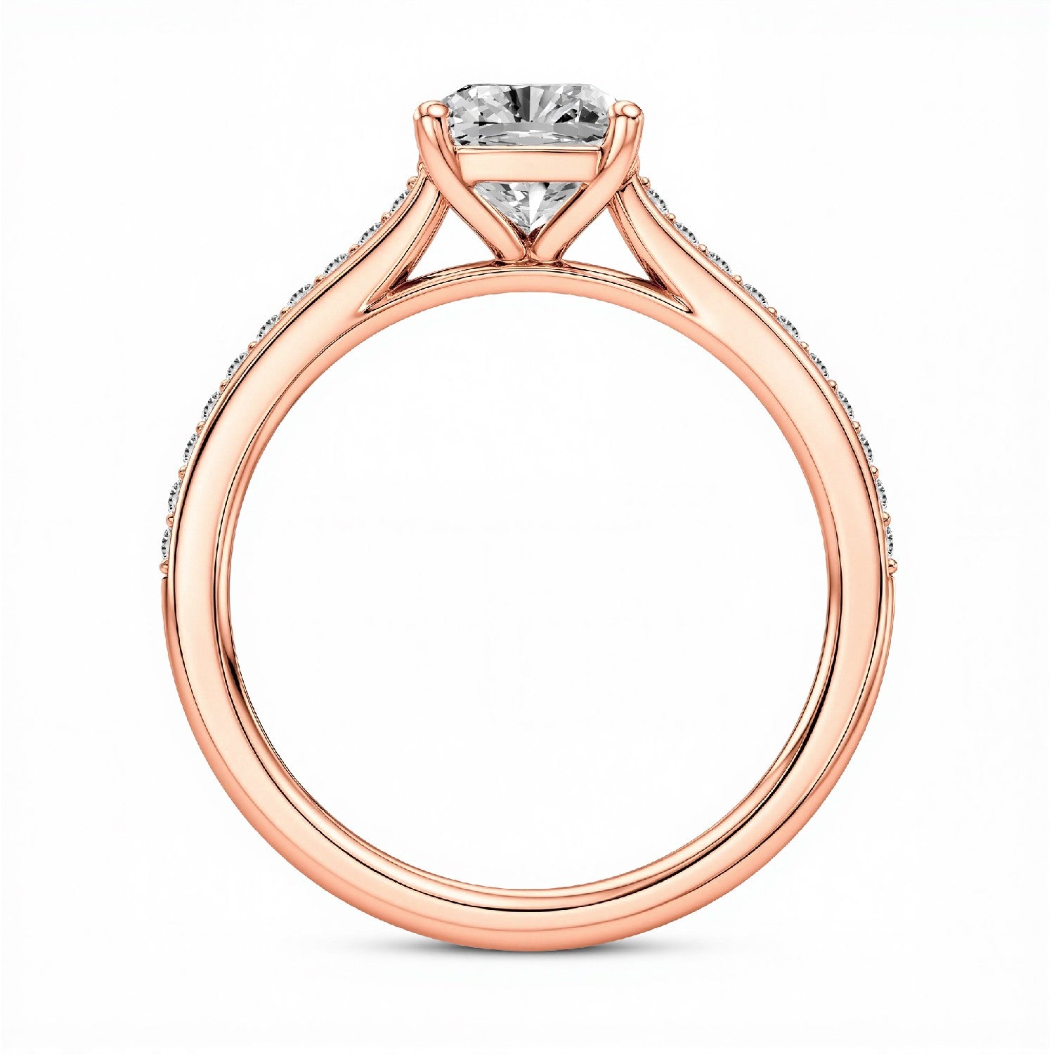 GrownńDiva 1.16 CTW Cushion Cut Lab Diamond Four-Prong Solitaire Pavé Ring in 18K Gold Vermeil 925 Silver