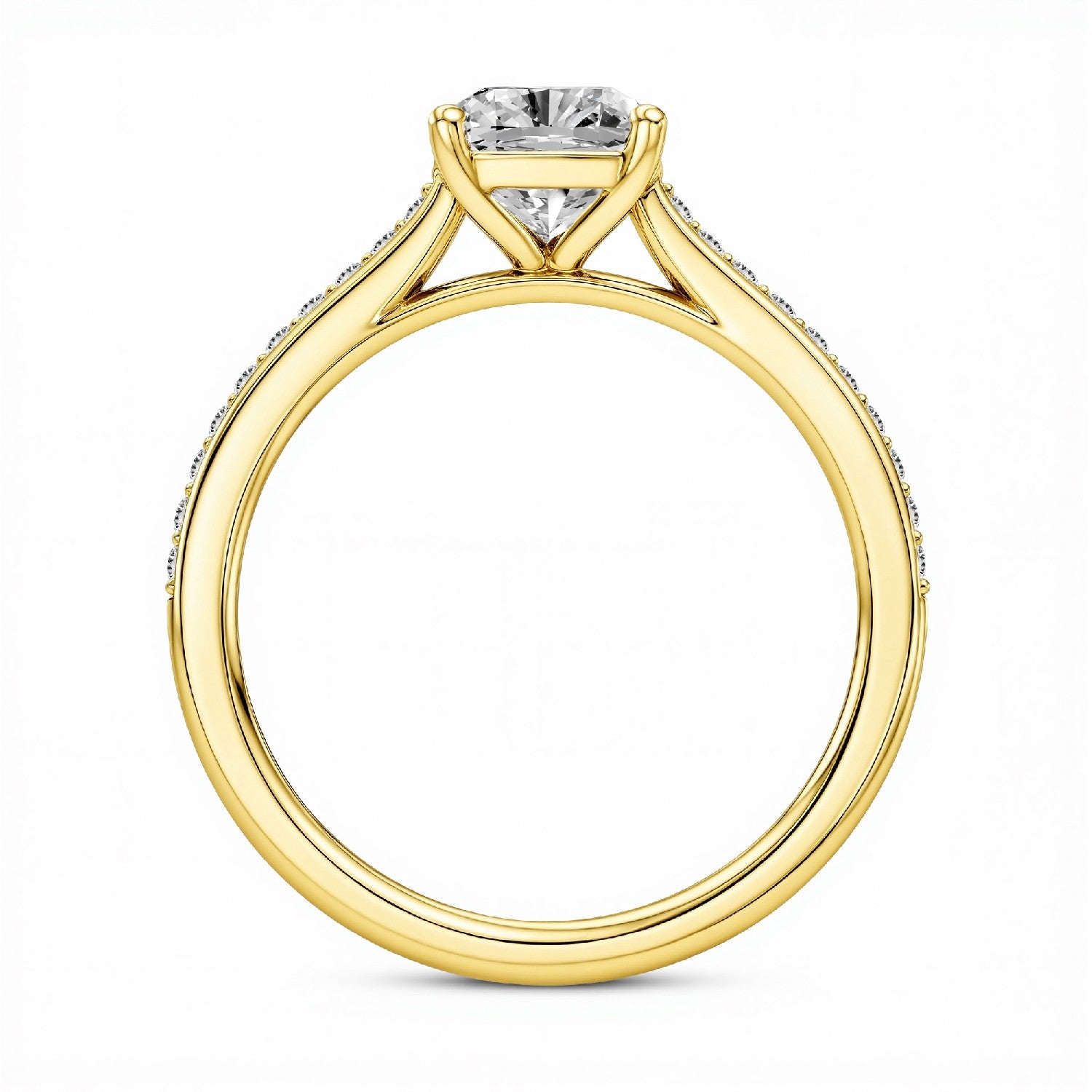 GrownńDiva 1.16 CTW Cushion Cut Lab Diamond Four-Prong Solitaire Pavé Ring in 18K Gold Vermeil 925 Silver