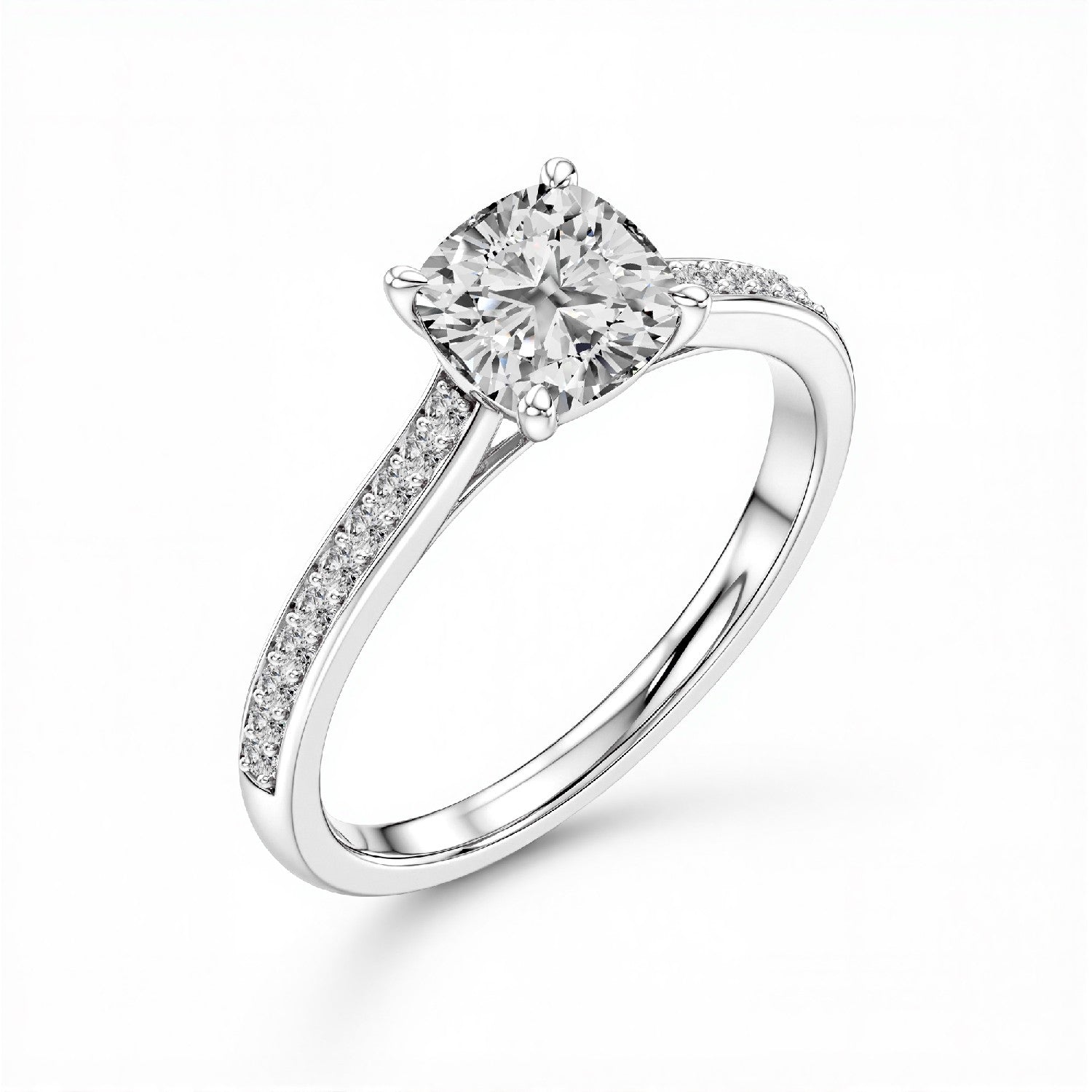 GrownńDiva 1.16 CTW Cushion Cut Lab Diamond Four-Prong Solitaire Pavé Ring in 18K Gold Vermeil 925 Silver