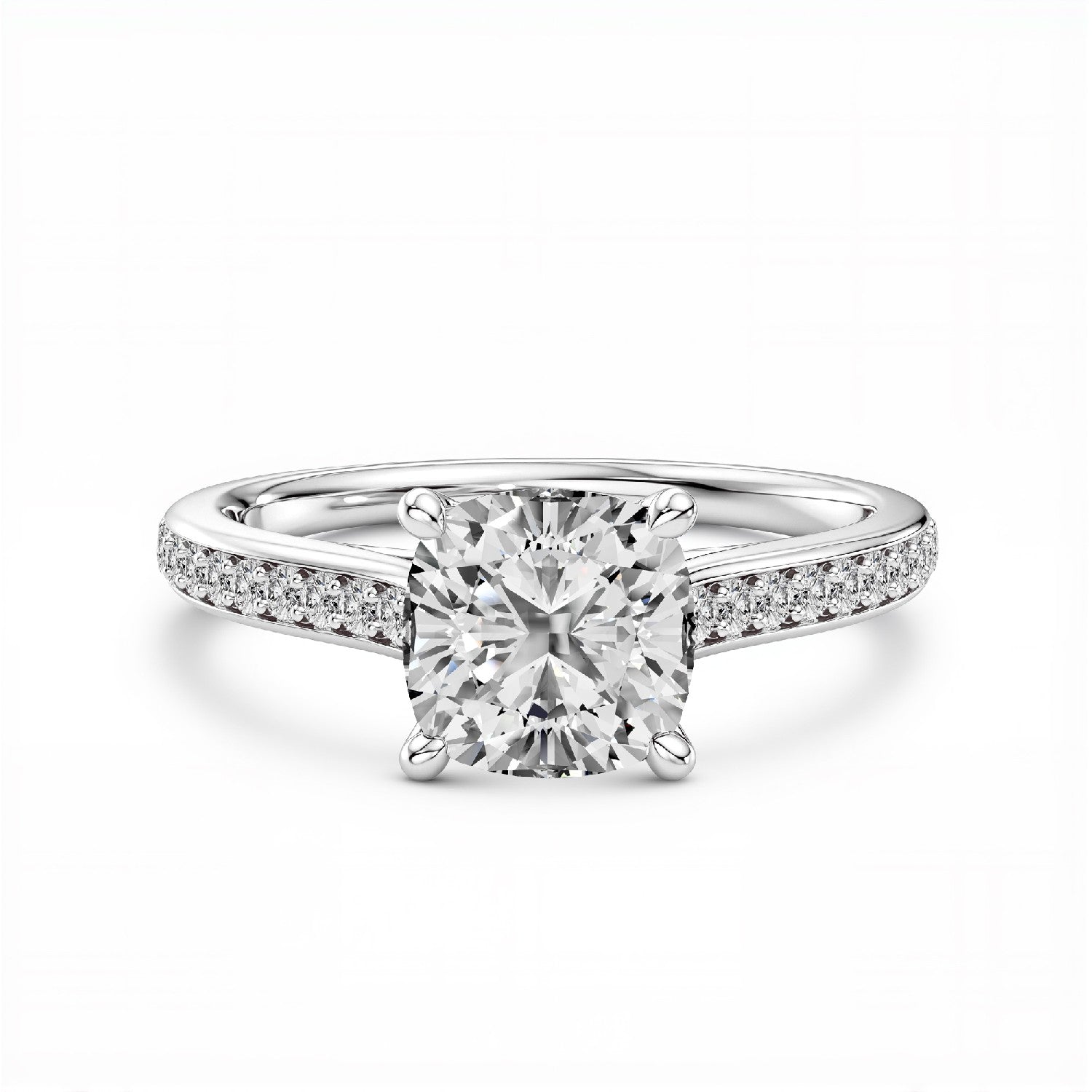 GrownńDiva 1.16 CTW Cushion Cut Lab Diamond Four-Prong Solitaire Pavé Ring in 18K Gold Vermeil 925 Silver