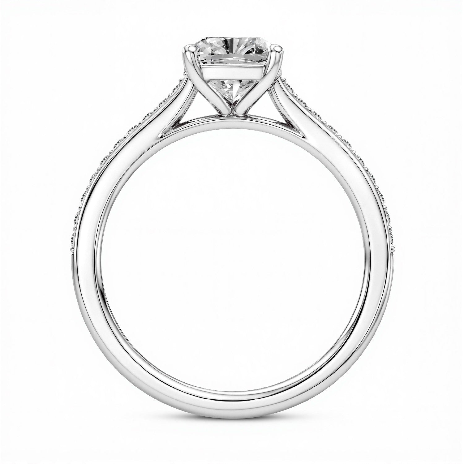 GrownńDiva 1.16 CTW Cushion Cut Lab Diamond Four-Prong Solitaire Pavé Ring in 18K Gold Vermeil 925 Silver