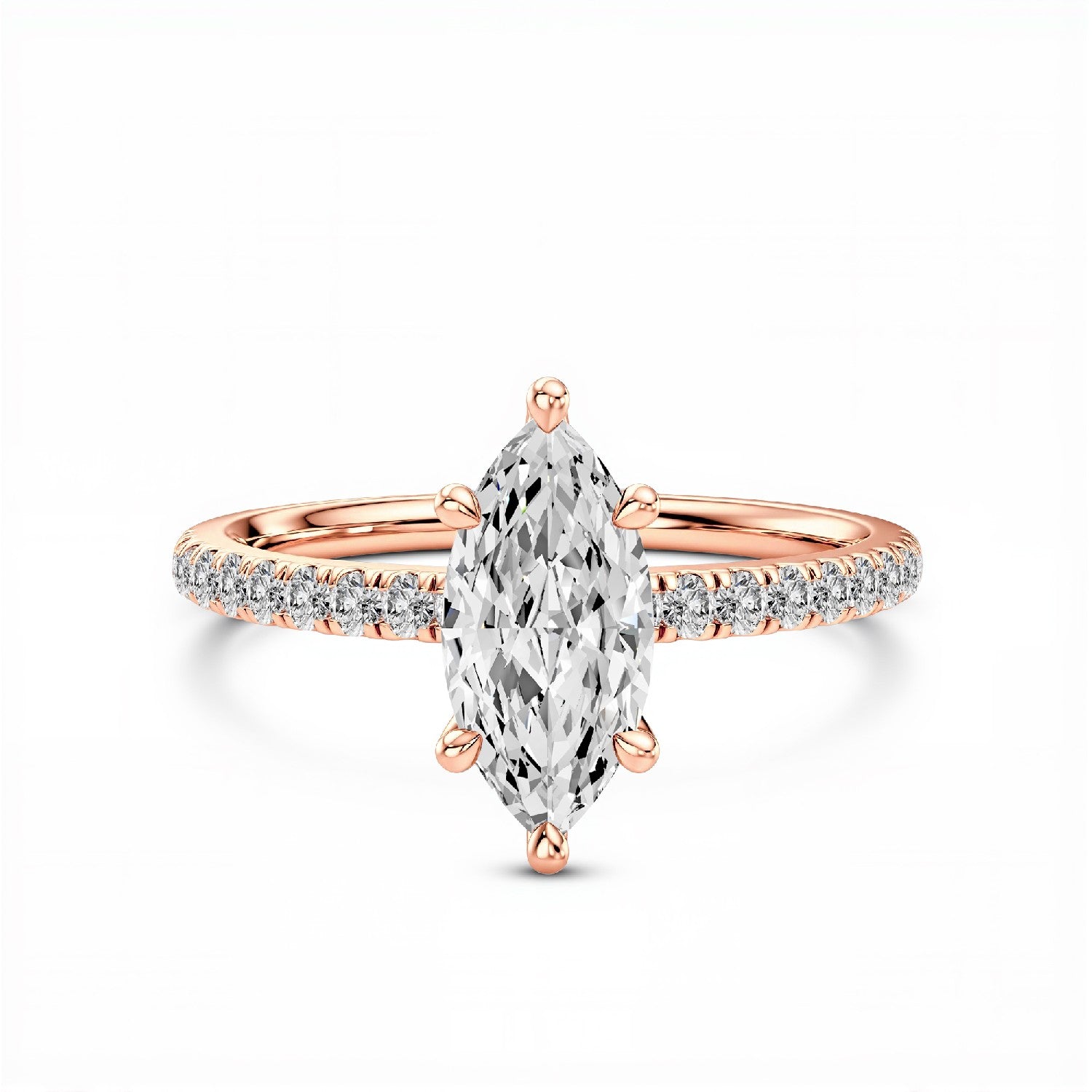 GrownńDiva 1.20 CTW Marquise Cut Lab Diamond Six-Prong Solitaire Pavé Ring in 18K Gold Vermeil 925 Silver