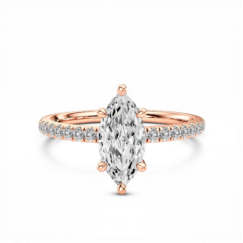 GrownńDiva 1.20 CTW Marquise Cut Lab Diamond Six-Prong Solitaire Pavé Ring in 18K Gold Vermeil 925 Silver