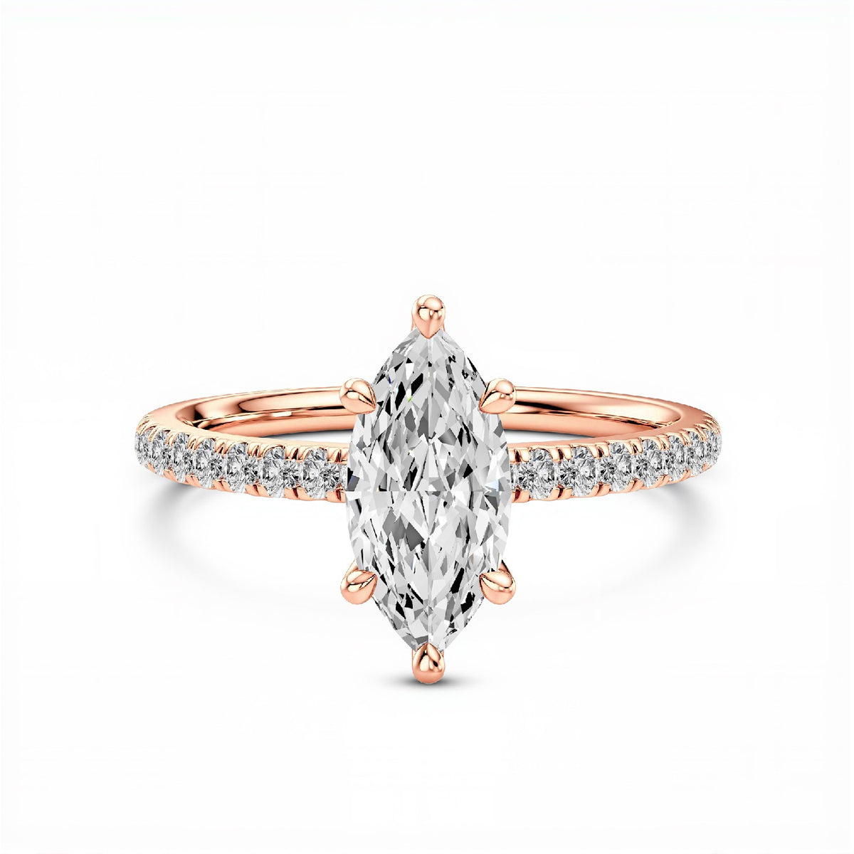 GrownnDiva 1.20 CTW Marquise Cut Lab Diamond Six-Prong Solitaire Pavé Ring in 18K Gold Vermeil 925 Silver