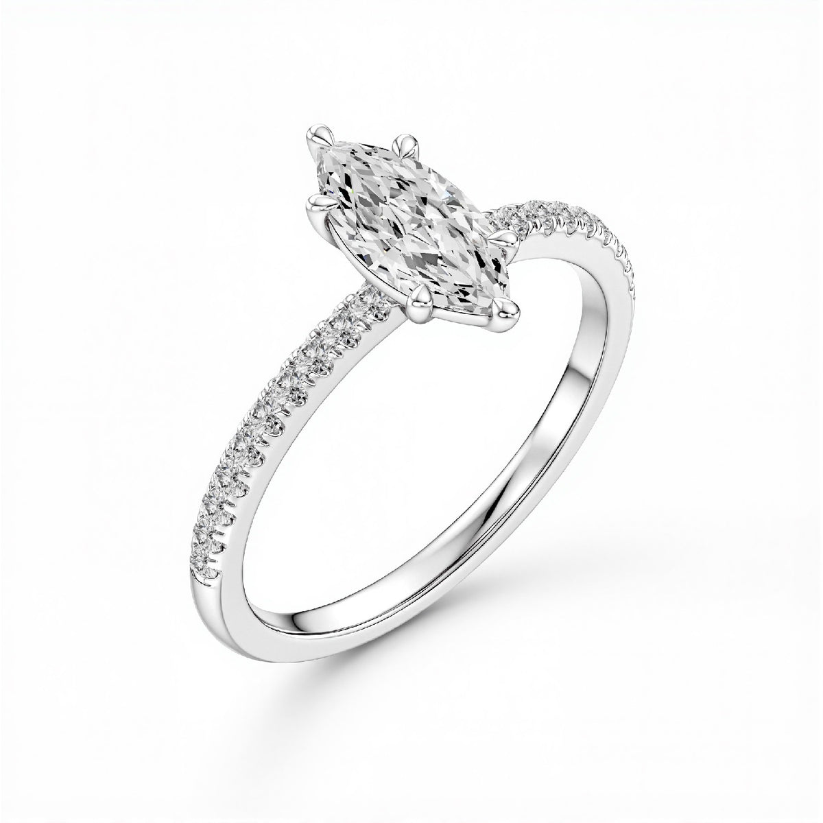GrownnDiva 1.20 CTW Marquise Cut Lab Diamond Six-Prong Solitaire Pavé Ring in 18K Gold Vermeil 925 Silver