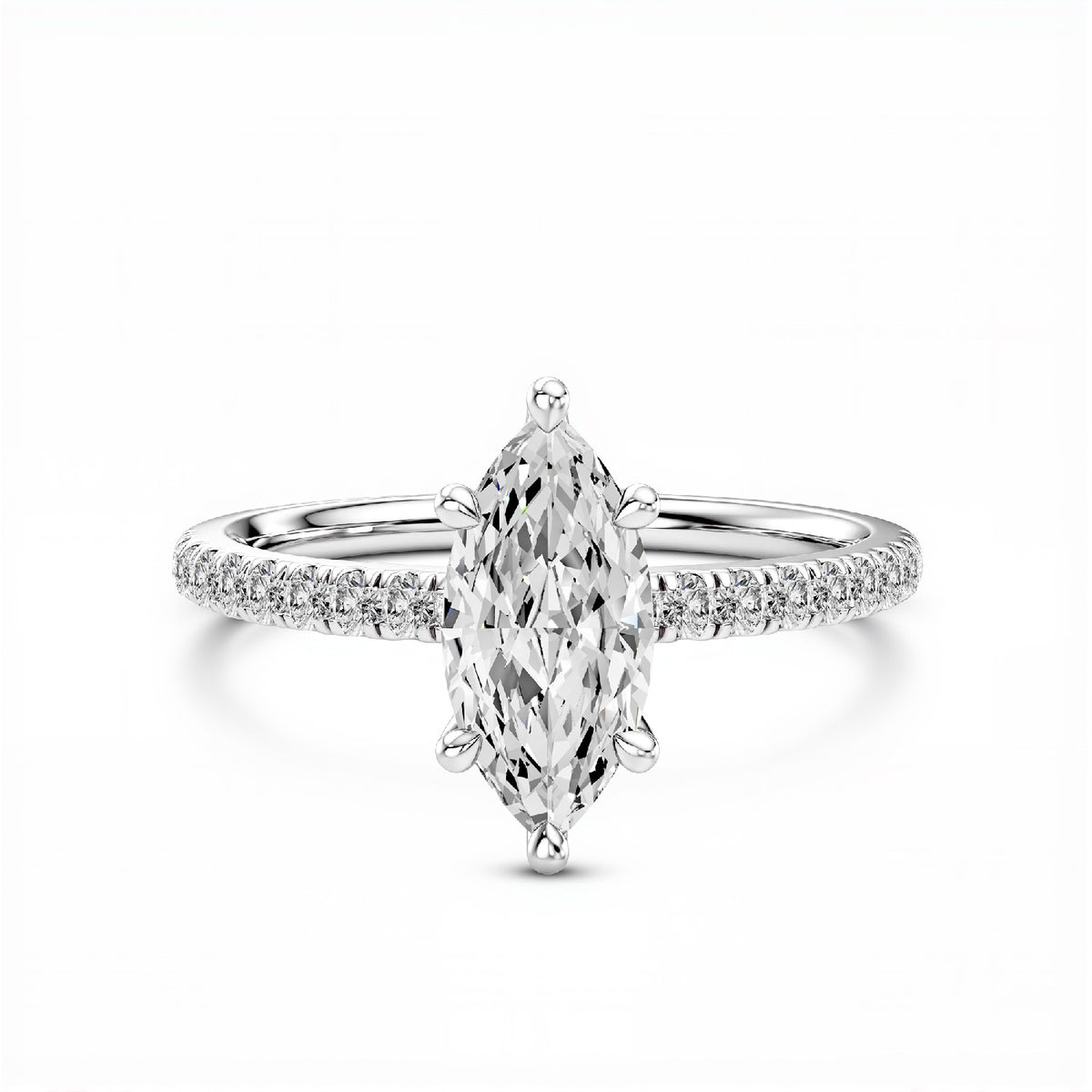 GrownnDiva 1.20 CTW Marquise Cut Lab Diamond Six-Prong Solitaire Pavé Ring in 18K Gold Vermeil 925 Silver