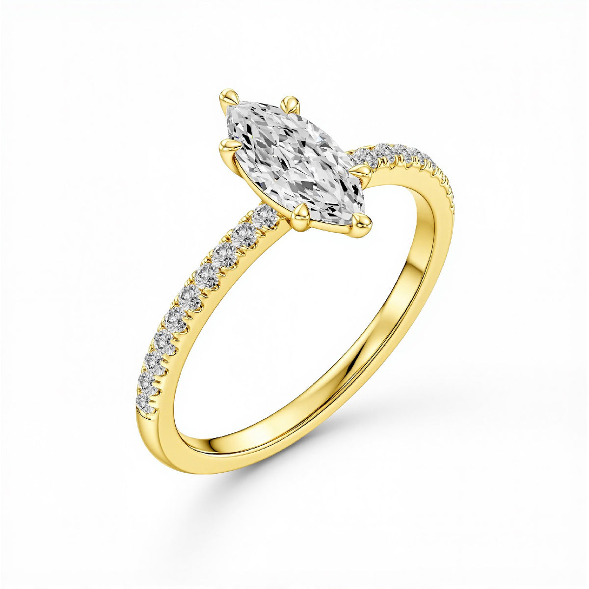 GrownnDiva 1.20 CTW Marquise Cut Lab Diamond Six-Prong Solitaire Pavé Ring in 18K Gold Vermeil 925 Silver