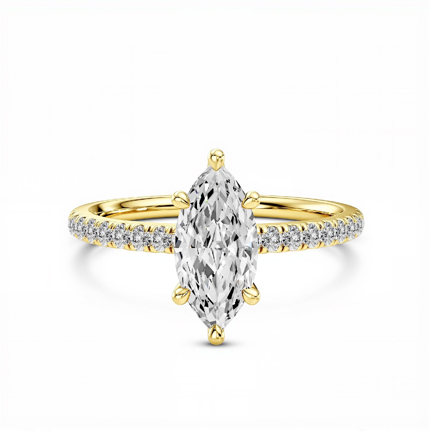 GrownńDiva 1.20 CTW Marquise Cut Lab Diamond Six-Prong Solitaire Pavé Ring in 18K Gold Vermeil 925 Silver