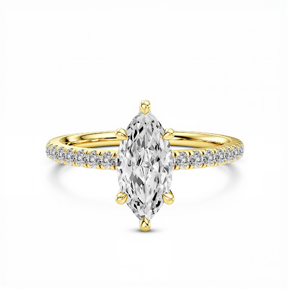 GrownnDiva 1.20 CTW Marquise Cut Lab Diamond Six-Prong Solitaire Pavé Ring in 18K Gold Vermeil 925 Silver