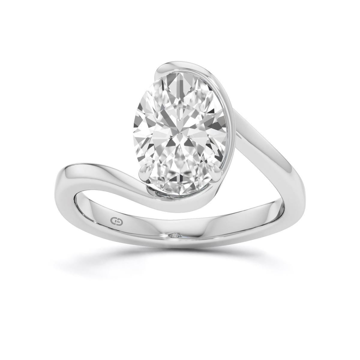 1.82 Carat Oval Solitaire Lab Diamond Bypass Ring in 925 Silver | GrownńDiva