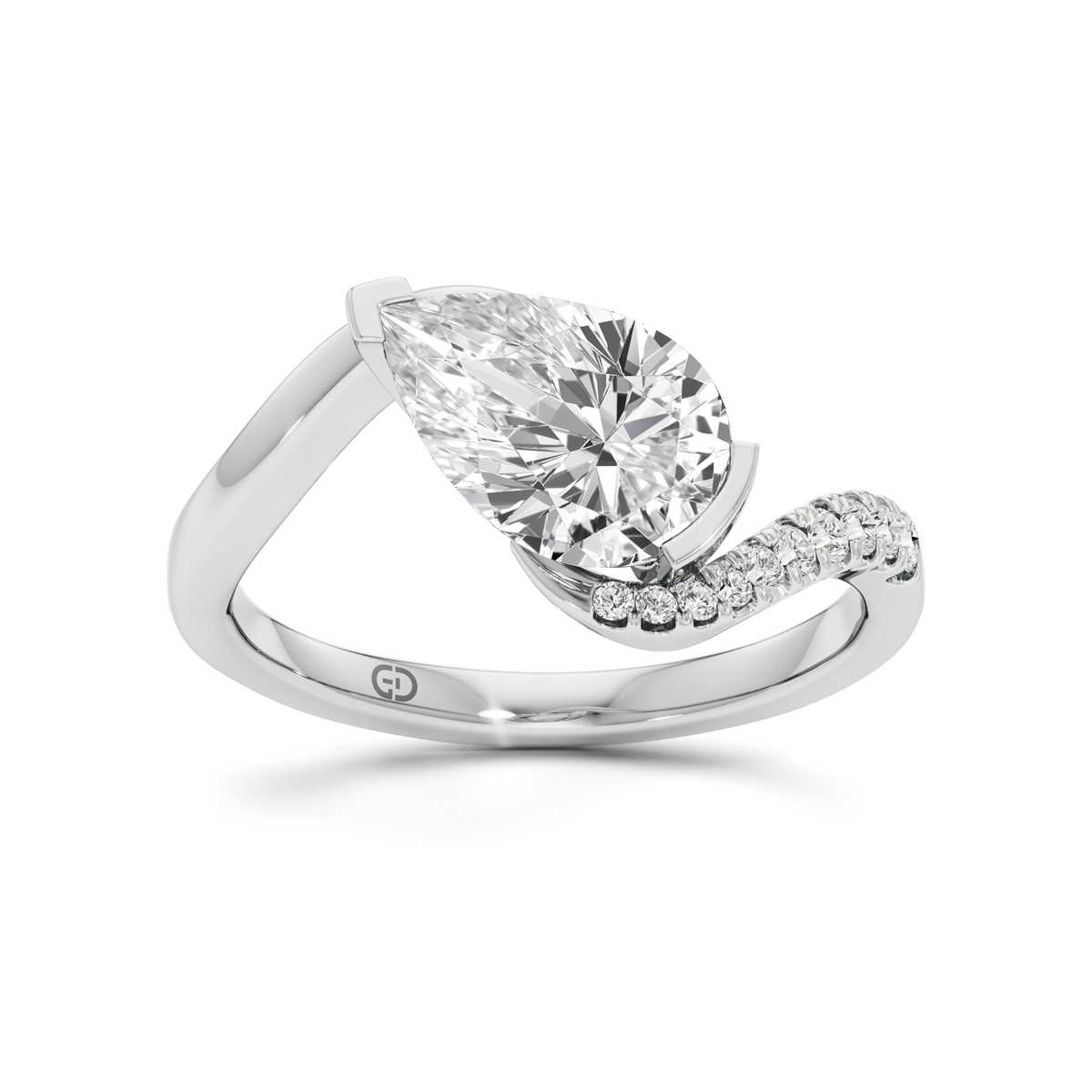 1.35 Carat Pear Lab Diamond Accent Bypass Ring in 925 Silver | GrownńDiva