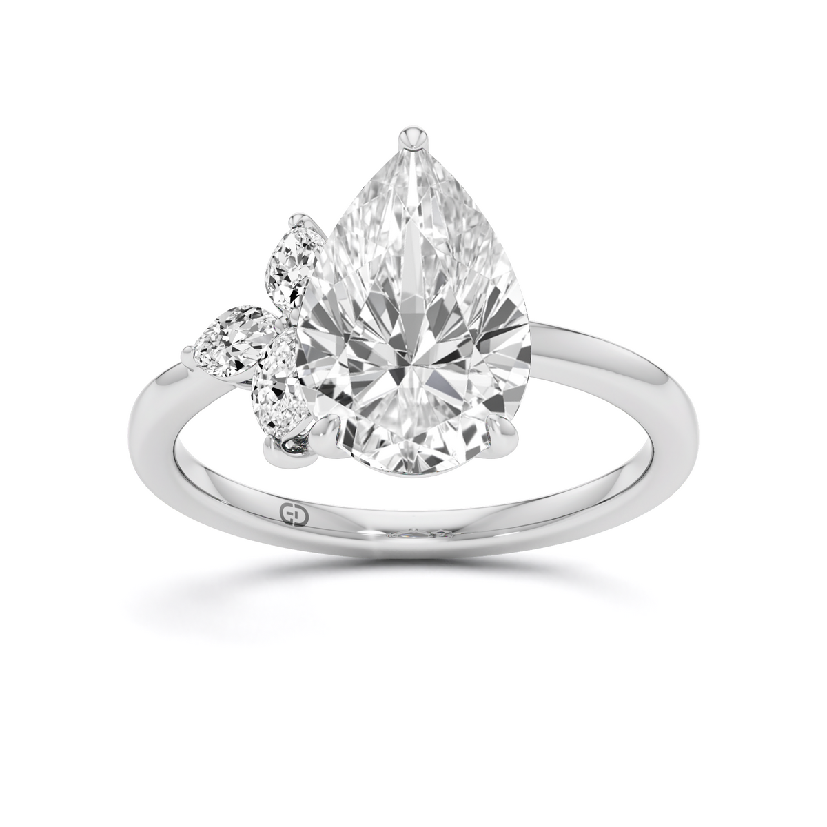 2.37 Carat Pear Lab Diamond Cluster Accent Ring in 925 Silver | GrownńDiva