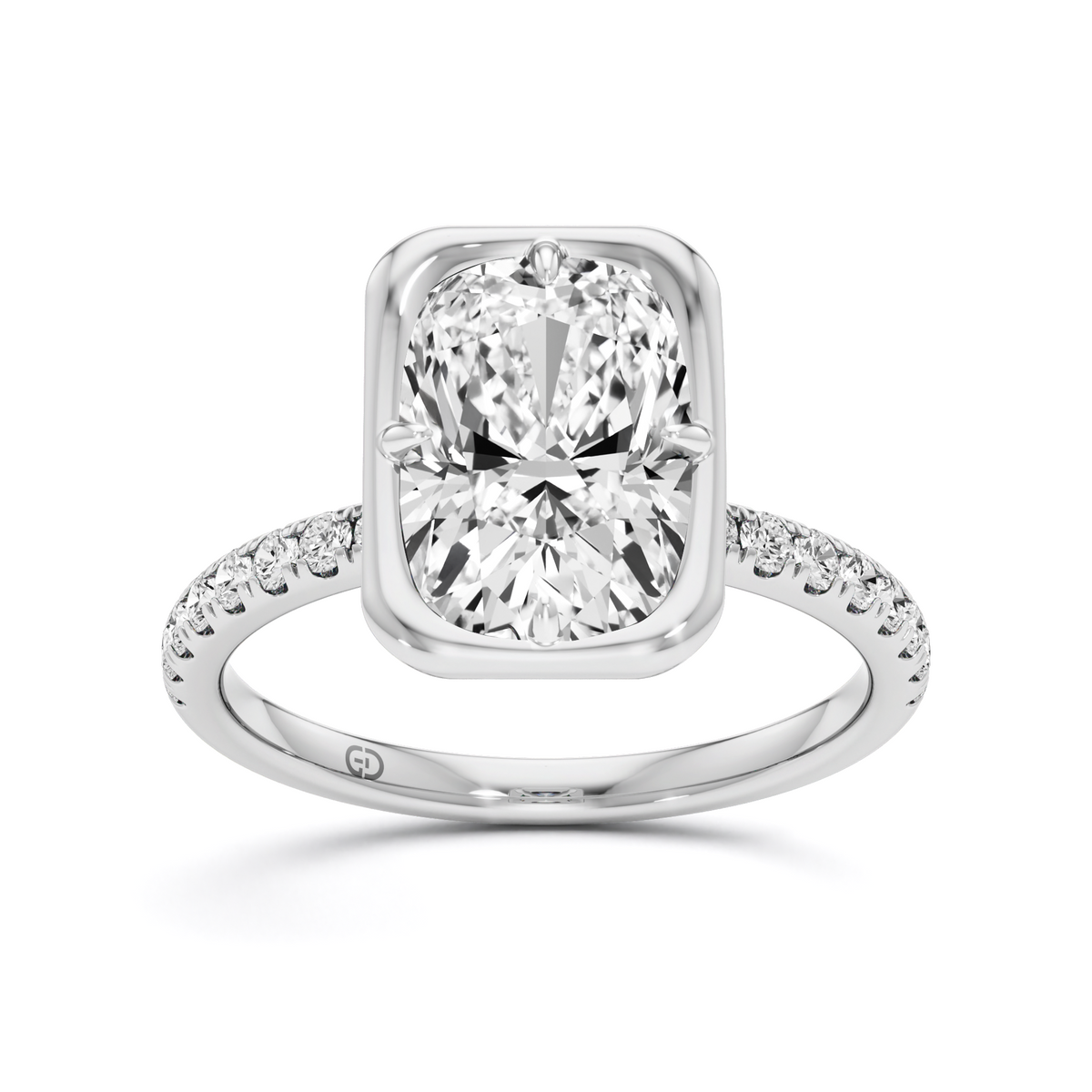 2.82 Carat Radiant Lab Diamond Halo Pave Ring in 925 Silver | GrownńDiva