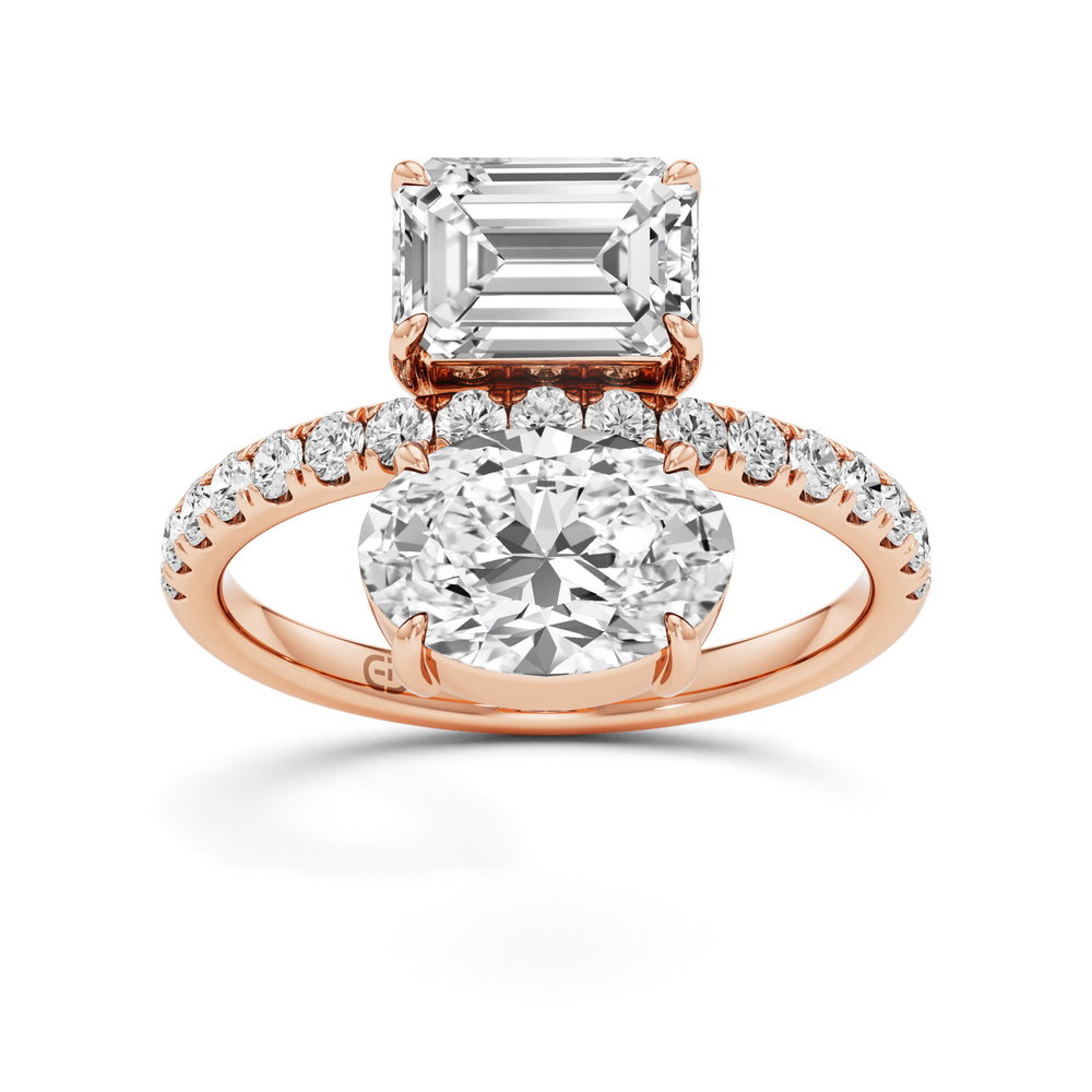 3.18 CTW Emerald & Oval Lab Diamond Solitaire Ring – 925 Silver & 18kt Gold Vermeil | GrownńDiva