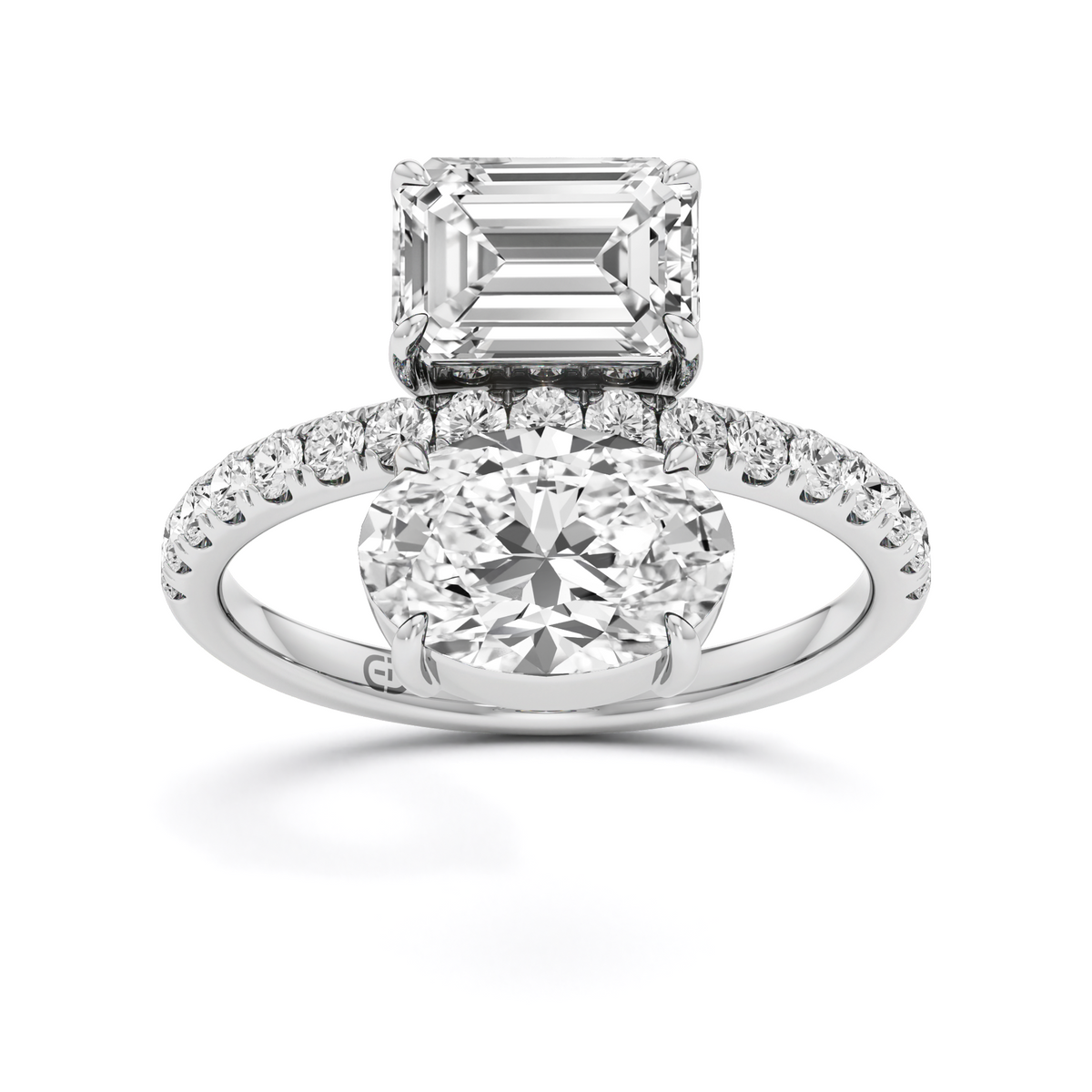 3.18 CTW Emerald & Oval Lab Diamond Solitaire Ring – 925 Silver & 18kt Gold Vermeil | GrownńDiva