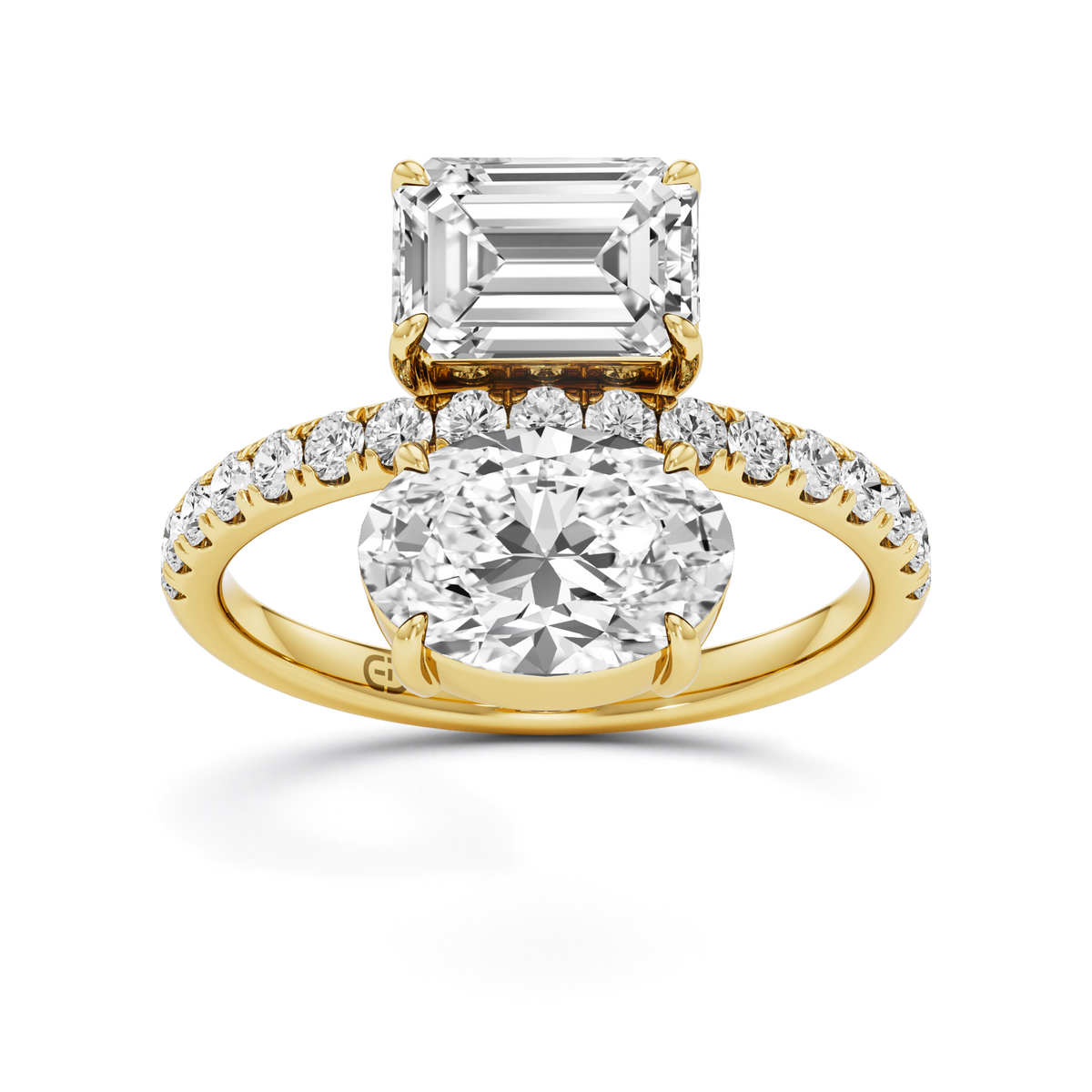 3.18 CTW Emerald & Oval Lab Diamond Solitaire Ring – 925 Silver & 18kt Gold Vermeil | GrownńDiva