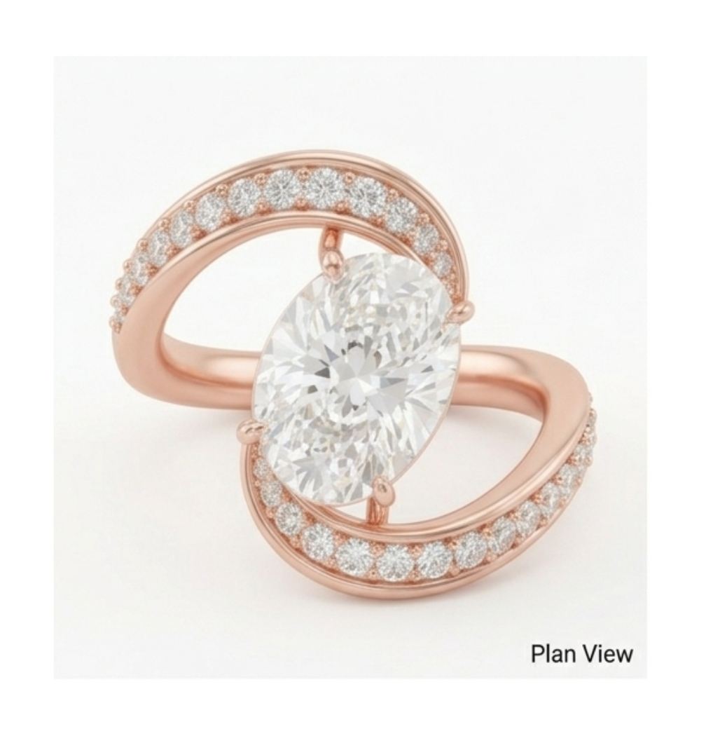 GrownńDiva 1.85 CT Oval Lab Diamond Bypass Solitaire Ring in 18K Gold Vermeil | 2.15 CTTW