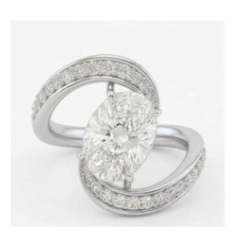 GrownńDiva 1.85 CT Oval Lab Diamond Bypass Solitaire Ring in 18K Gold Vermeil | 2.15 CTTW
