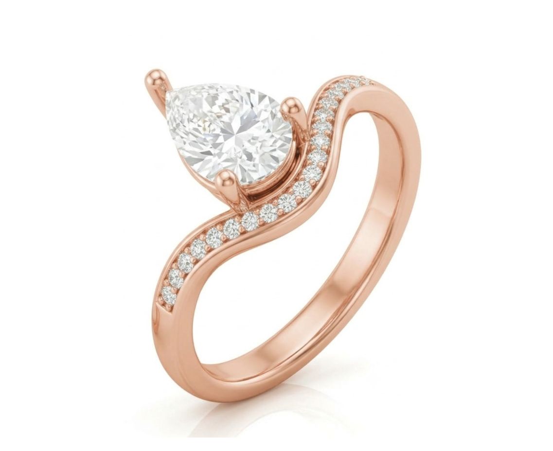 GrownńDiva 1.20 CTW Pear Cut Chevron Solitaire Ring | 18K Gold Vermeil 925 Silver
