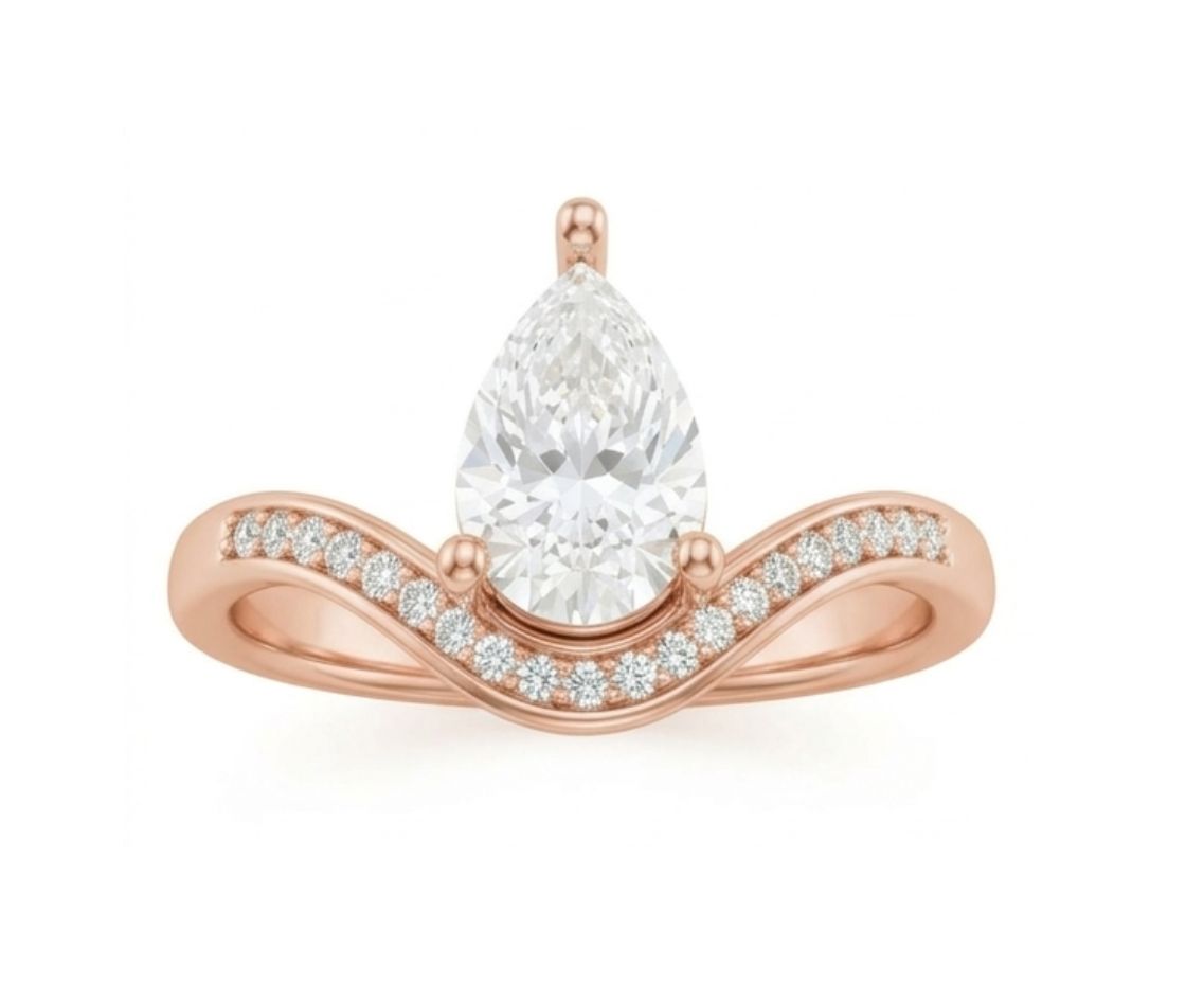 GrownńDiva 1.20 CTW Pear Cut Chevron Solitaire Ring | 18K Gold Vermeil 925 Silver