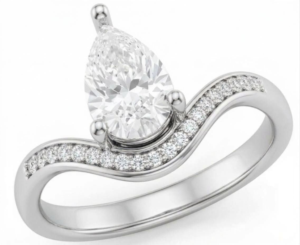 GrownńDiva 1.20 CTW Pear Cut Chevron Solitaire Ring | 18K Gold Vermeil 925 Silver